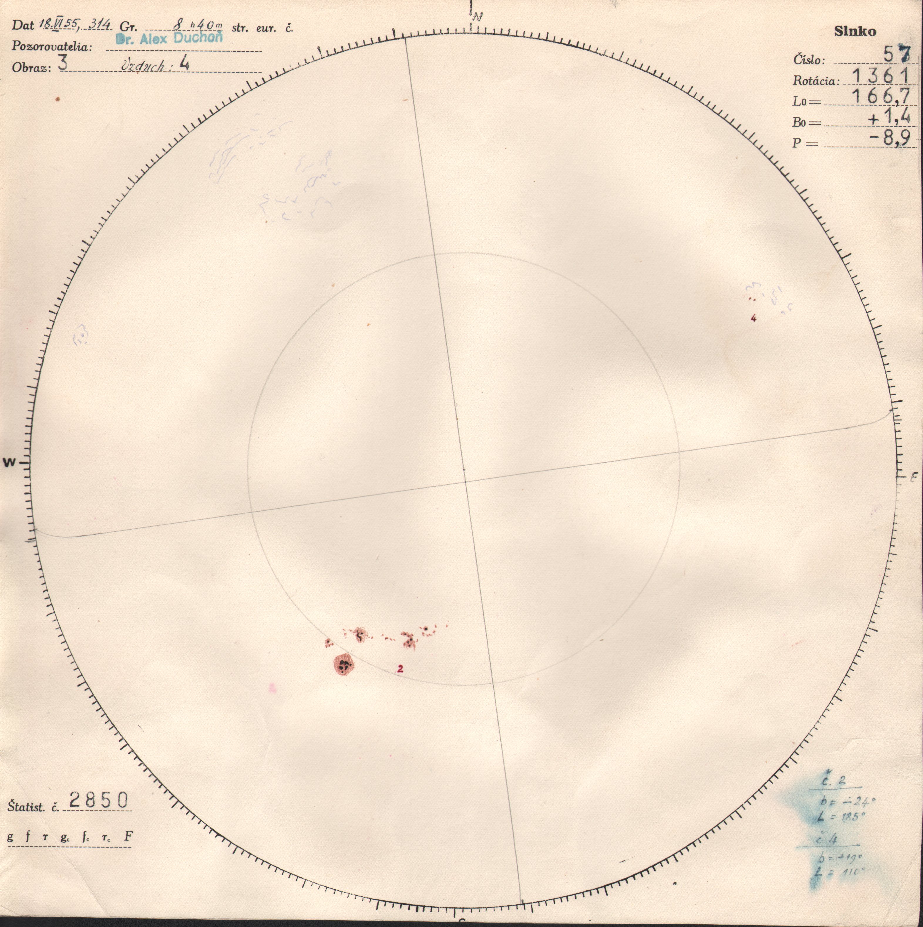 Obrázok zákresu Slnka na deň 18.06.1955