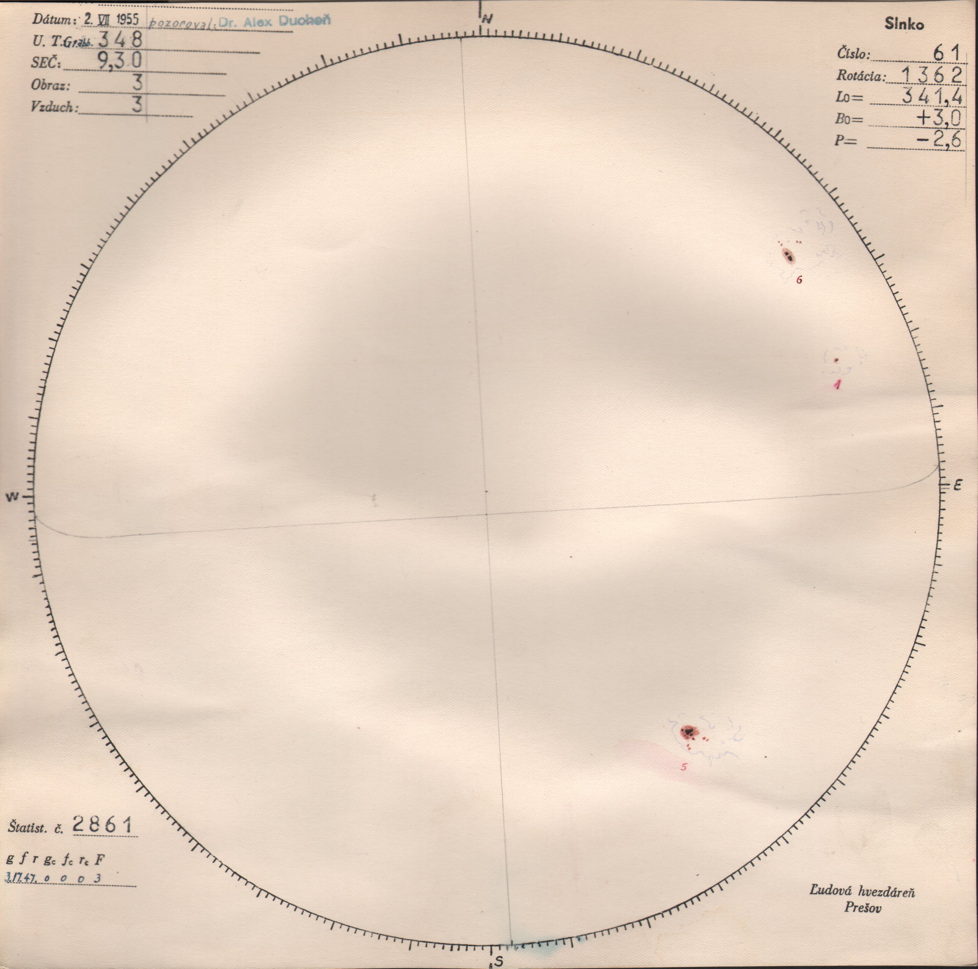 Obrázok zákresu Slnka na deň 02.07.1955