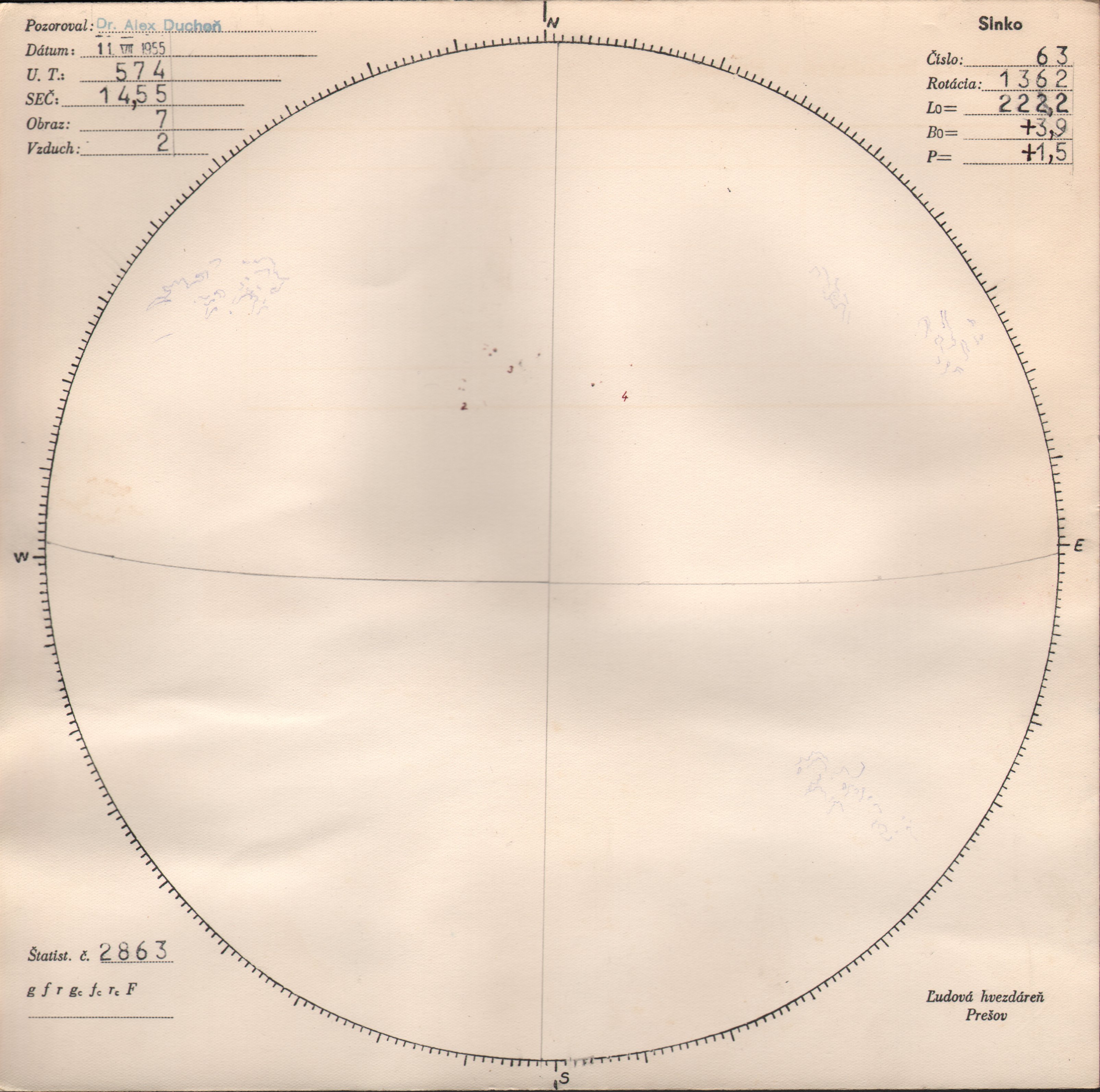 Obrázok zákresu Slnka na deň 11.07.1955
