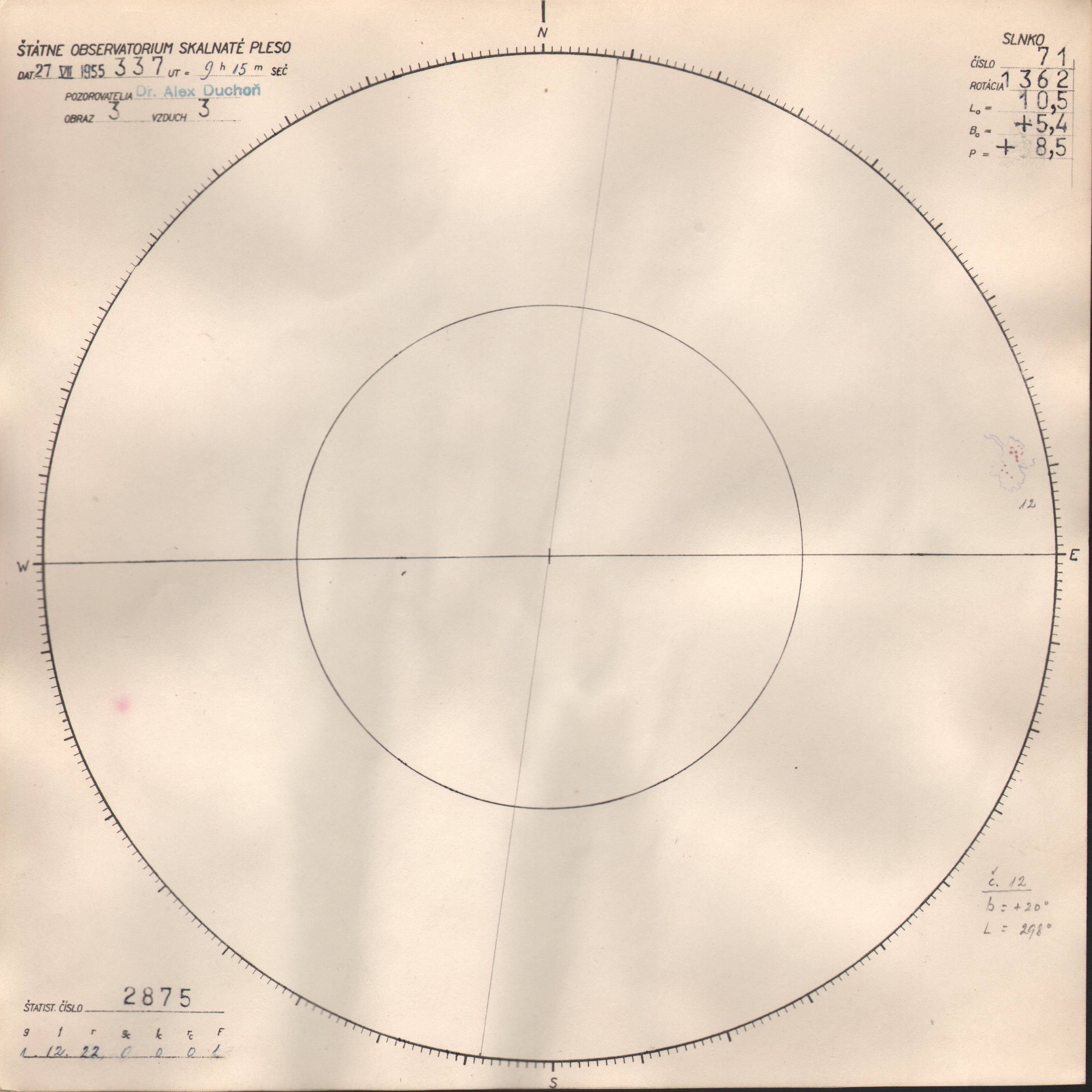 Obrázok zákresu Slnka na deň 27.07.1955