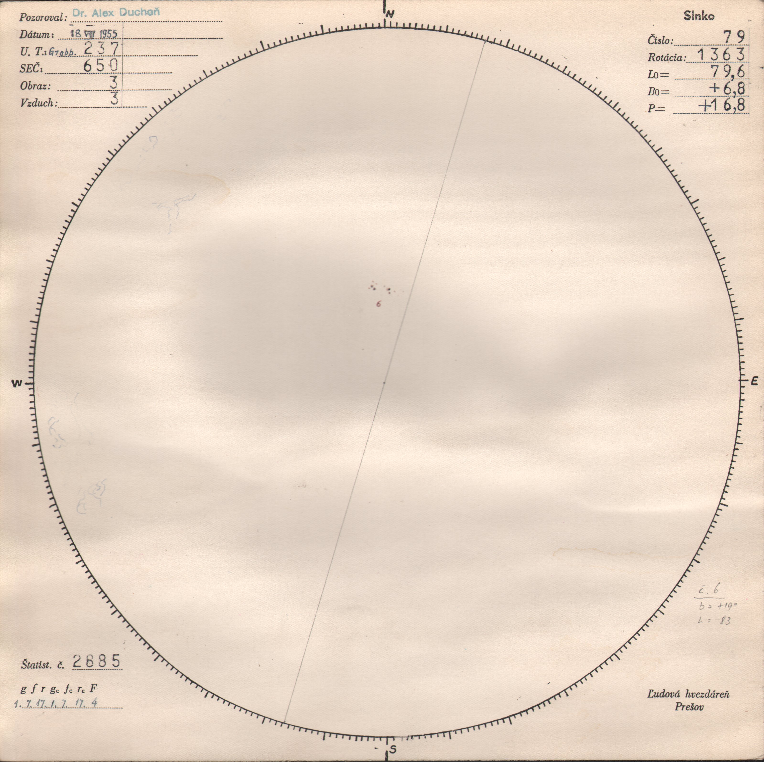 Obrázok zákresu Slnka na deň 18.08.1955
