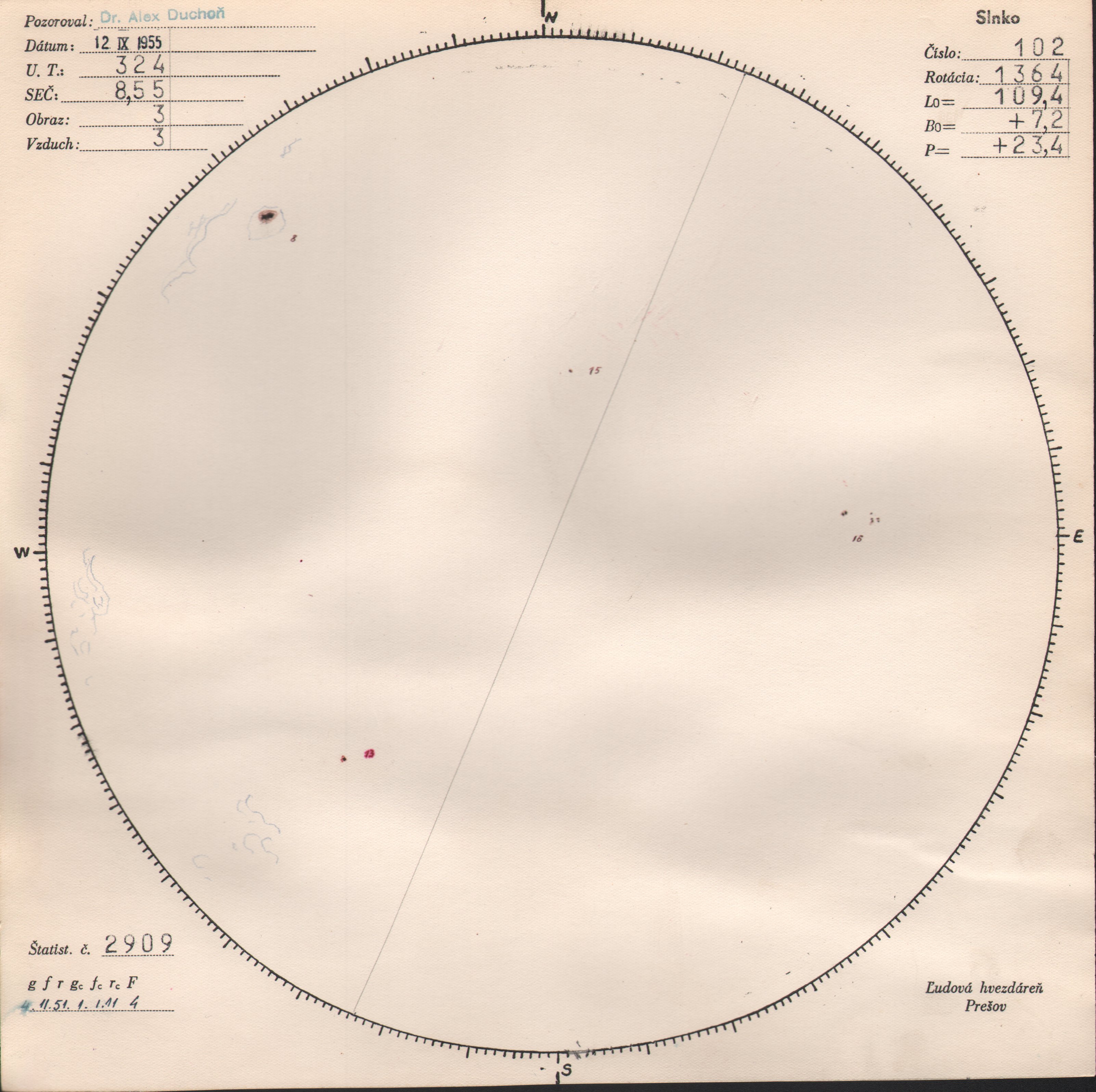 Obrázok zákresu Slnka na deň 12.09.1955