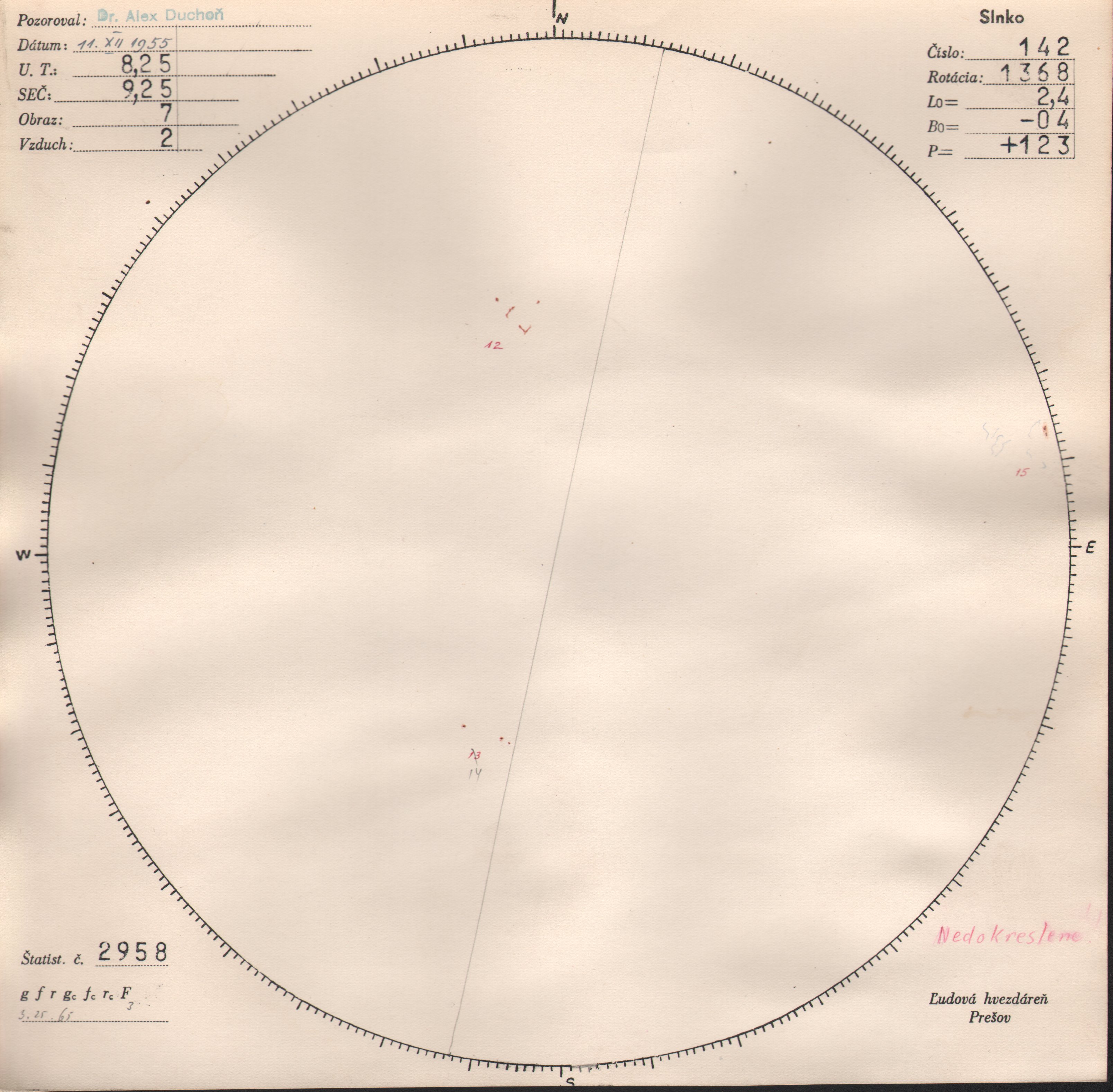 Obrázok zákresu Slnka na deň 11.12.1955