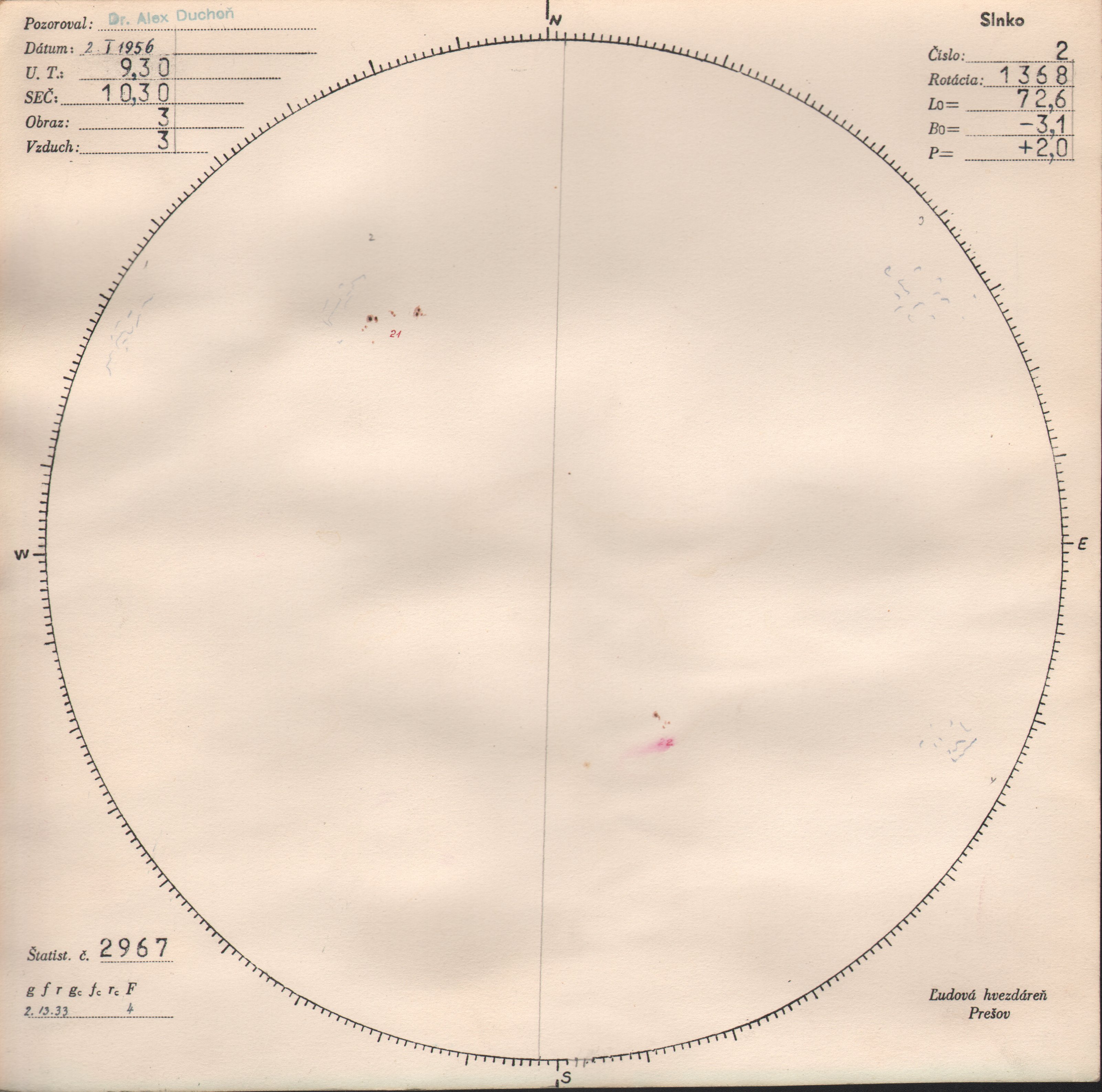 Obrázok zákresu Slnka na deň 02.01.1956