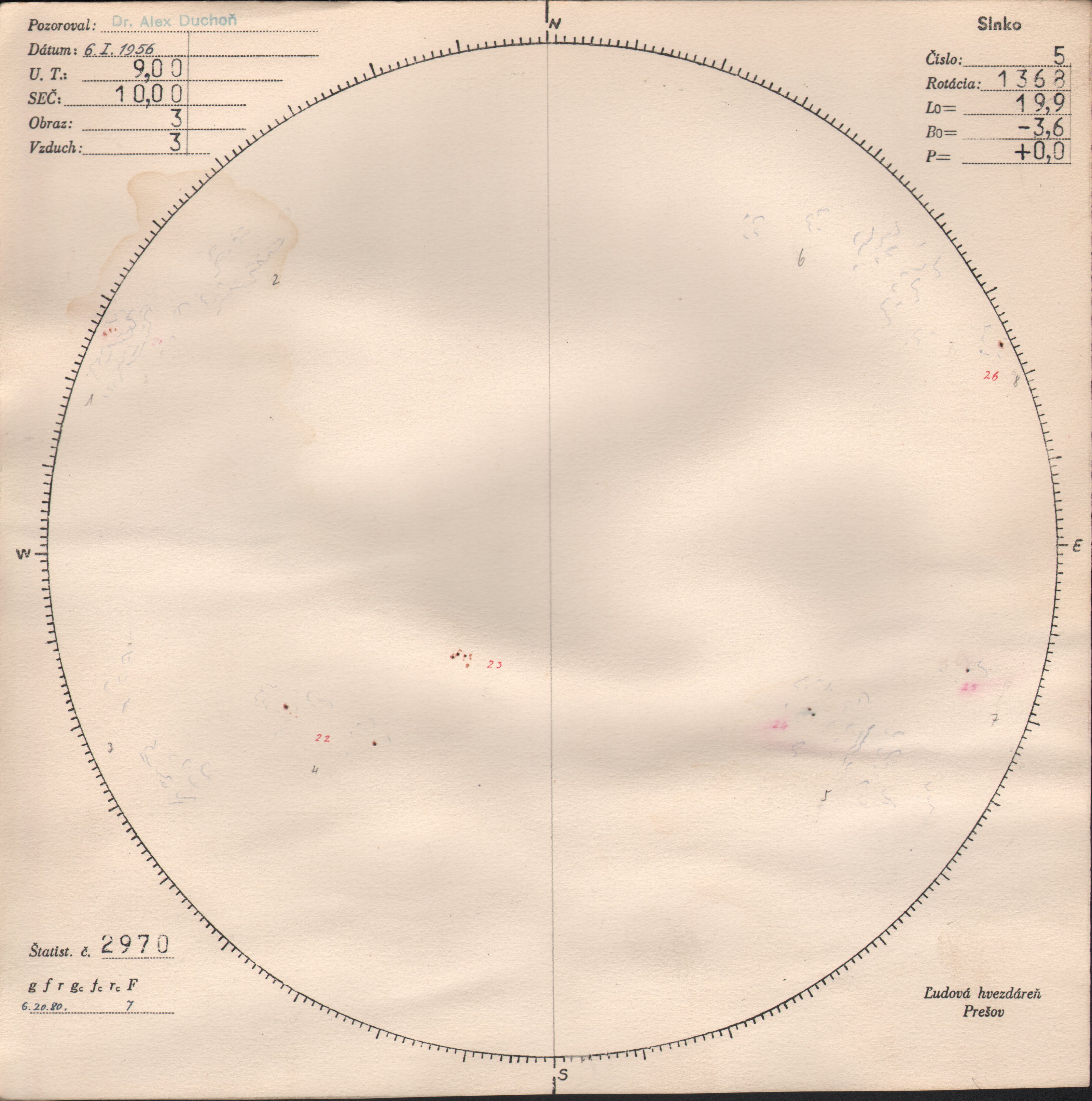 Obrázok zákresu Slnka na deň 06.01.1956