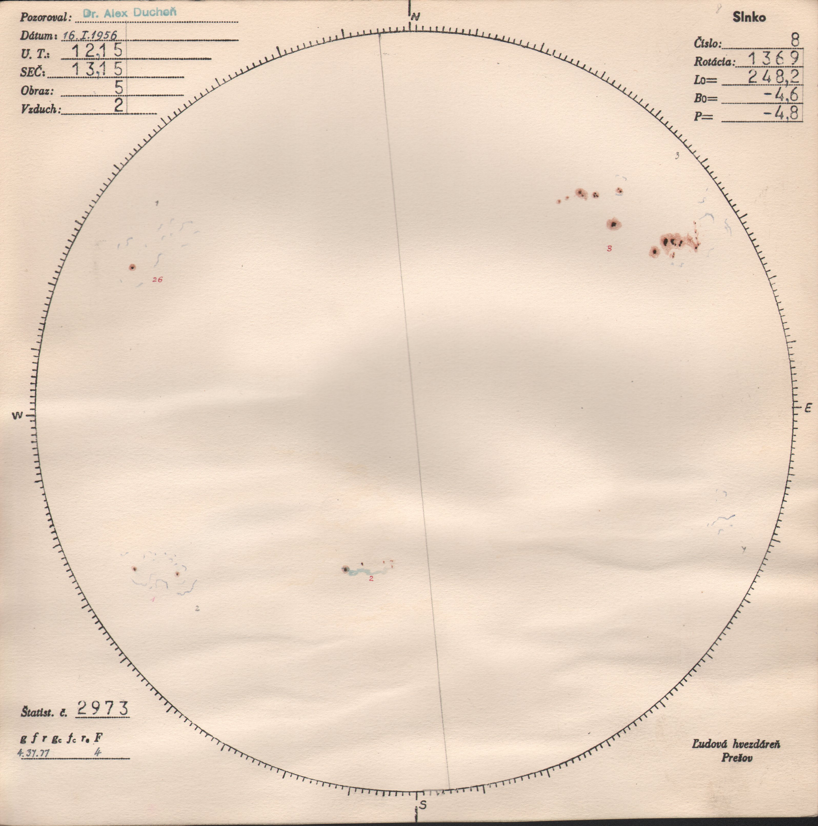 Obrázok zákresu Slnka na deň 16.01.1956