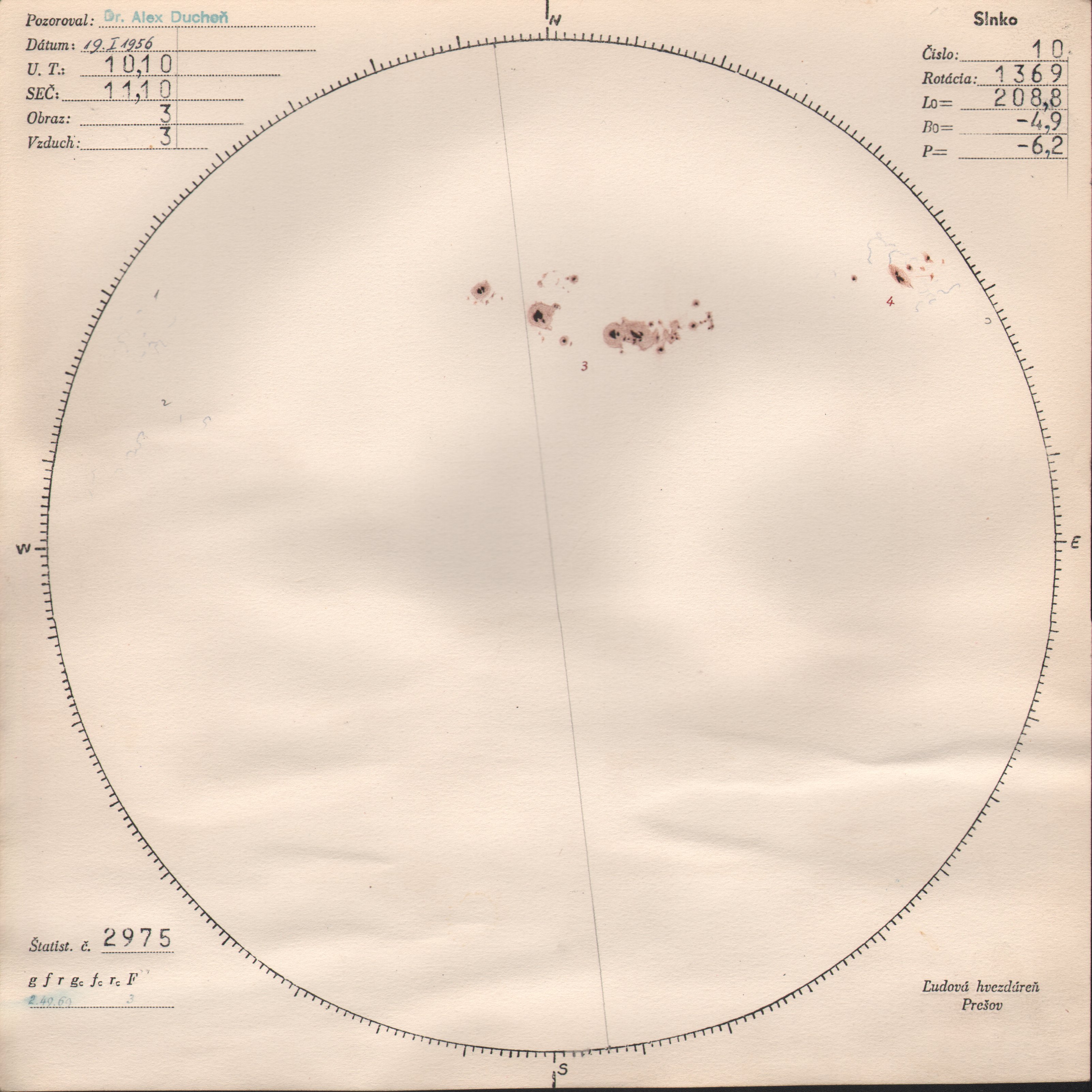 Obrázok zákresu Slnka na deň 19.01.1956