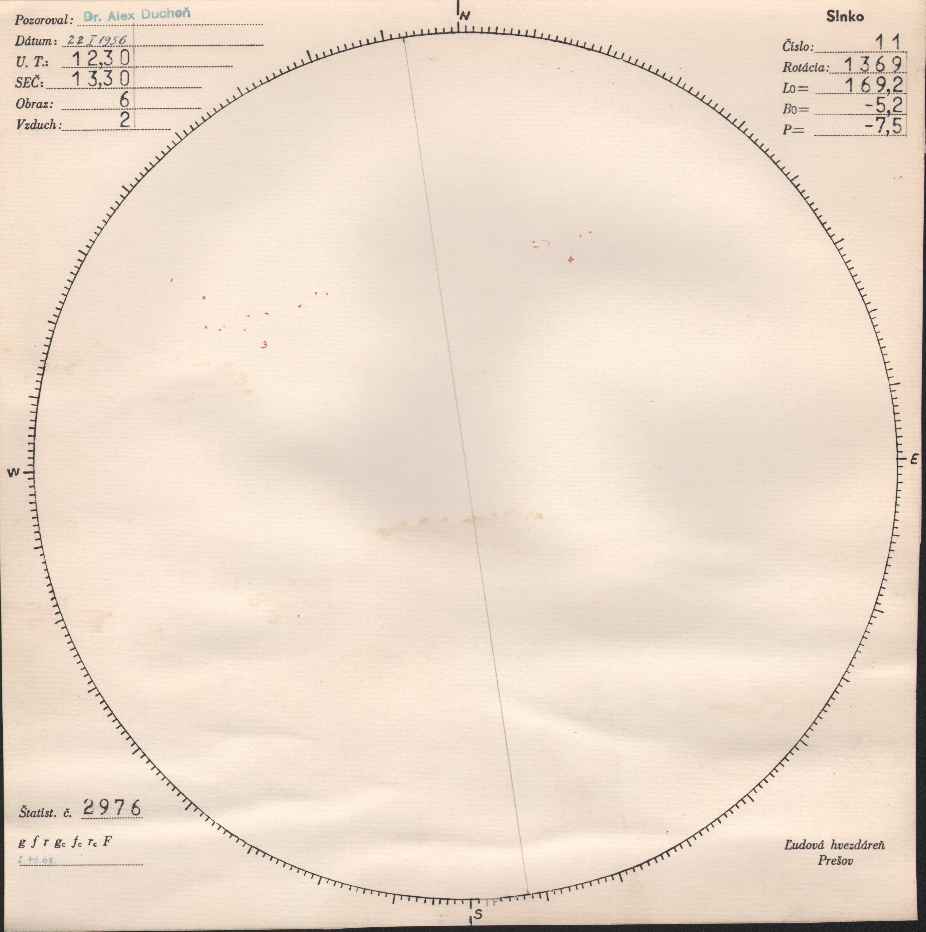 Obrázok zákresu Slnka na deň 22.01.1956