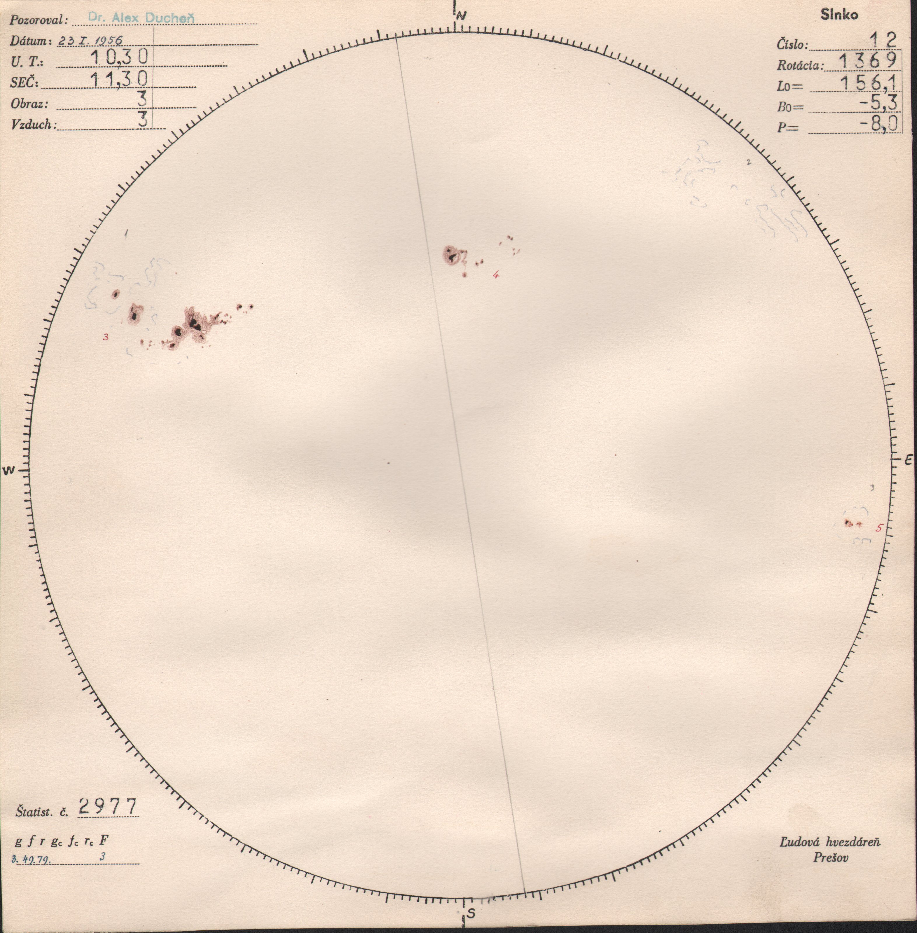 Obrázok zákresu Slnka na deň 23.01.1956