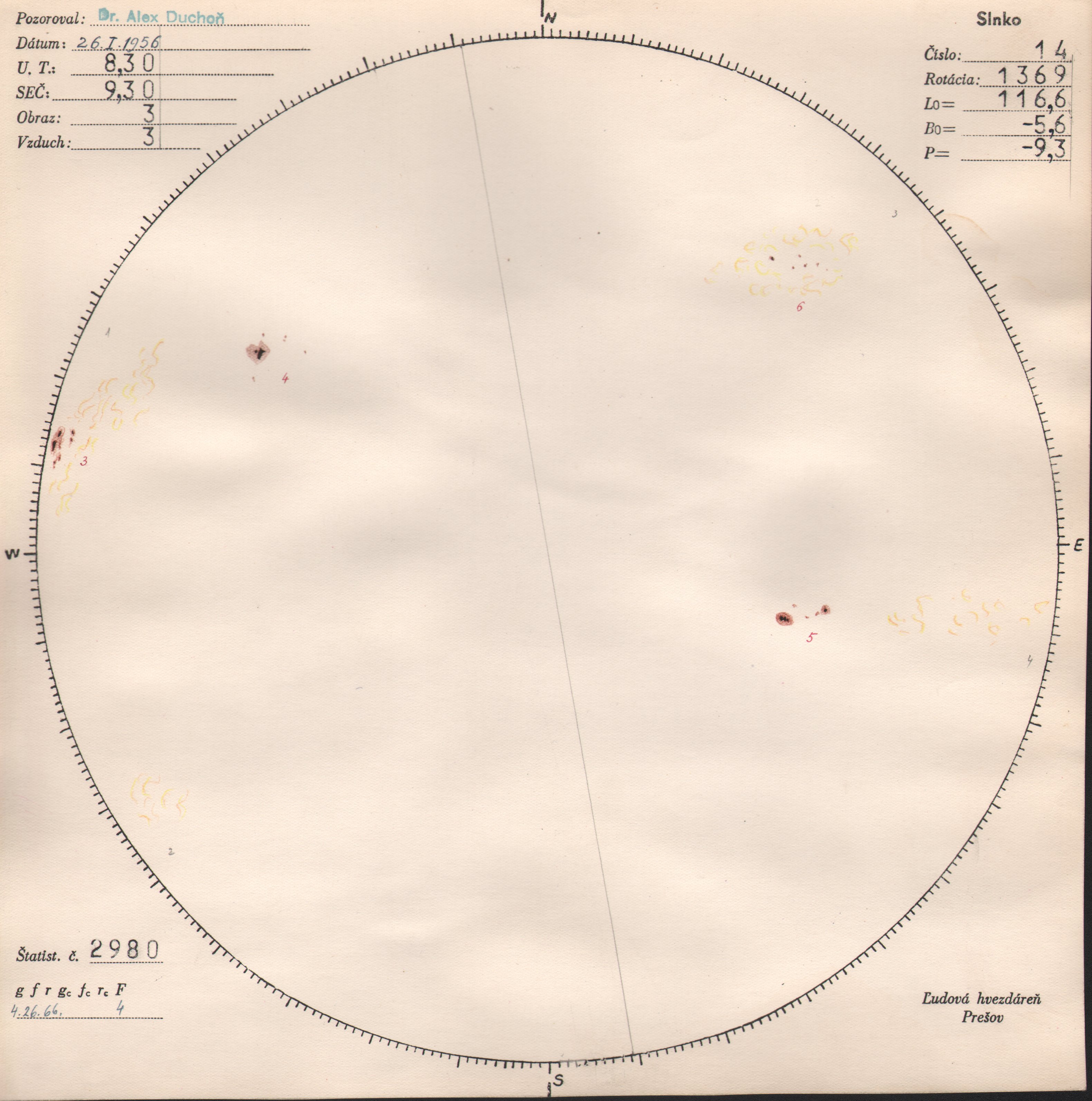 Obrázok zákresu Slnka na deň 26.01.1956