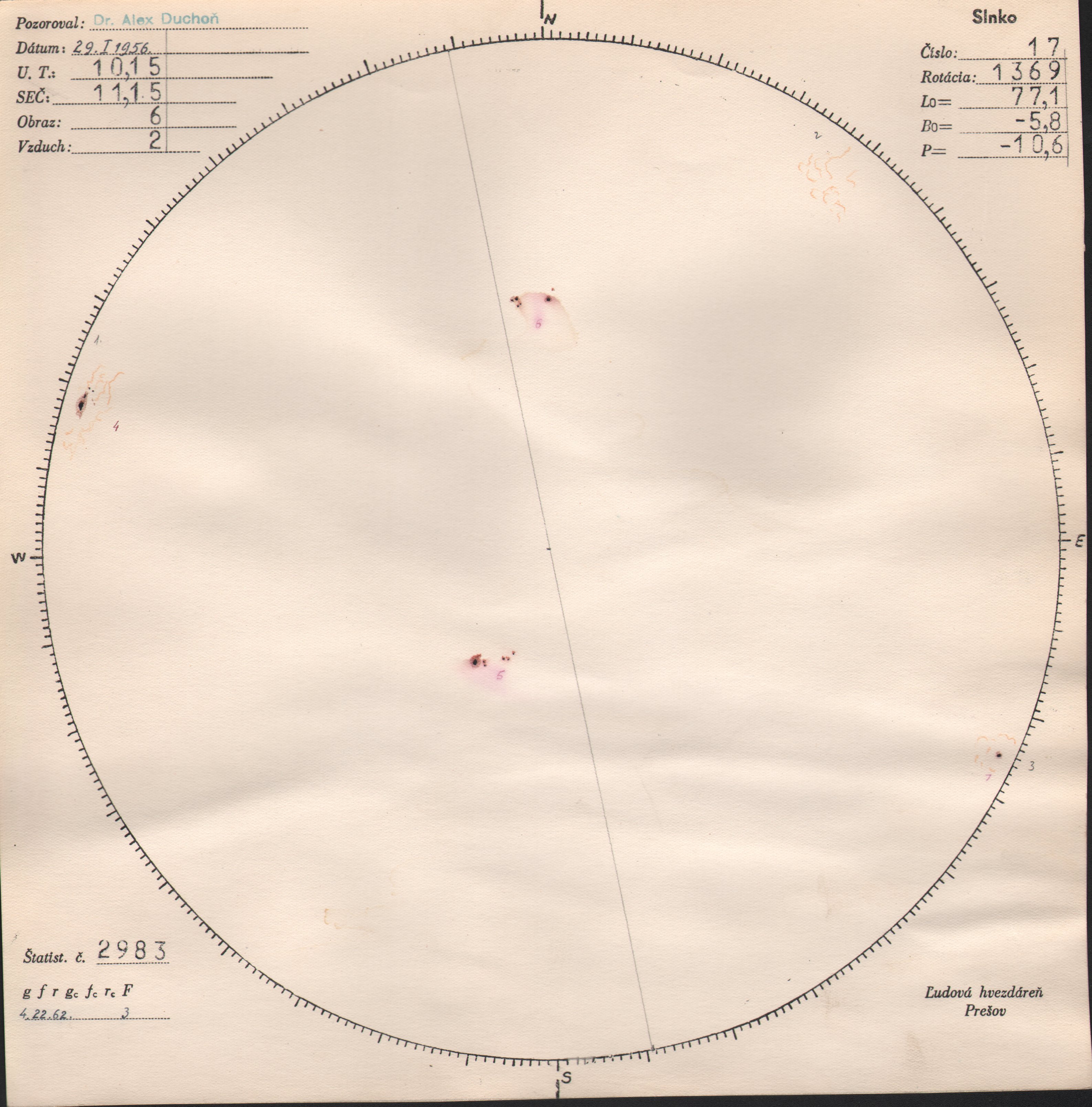 Obrázok zákresu Slnka na deň 29.01.1956