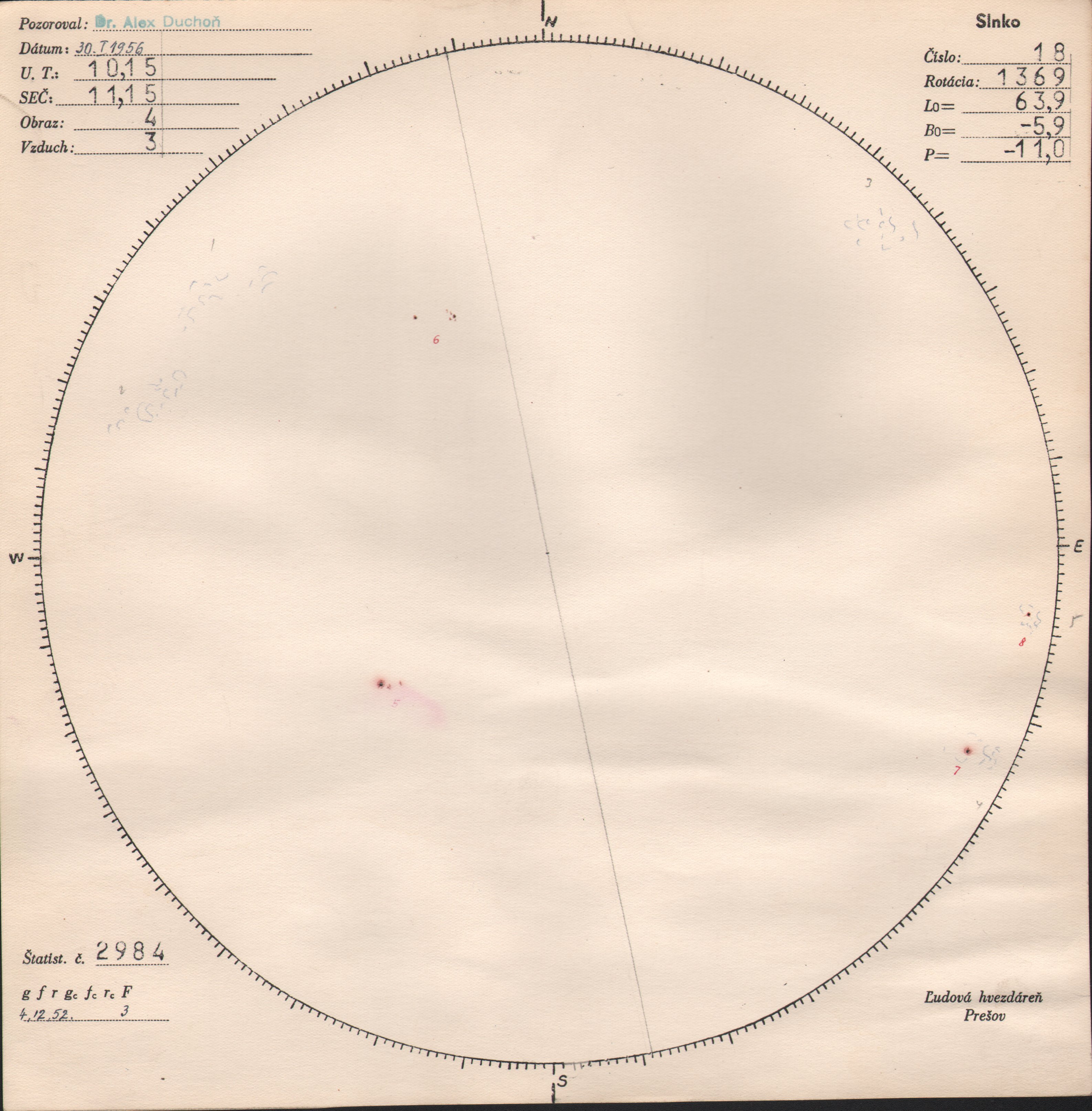 Obrázok zákresu Slnka na deň 30.01.1956