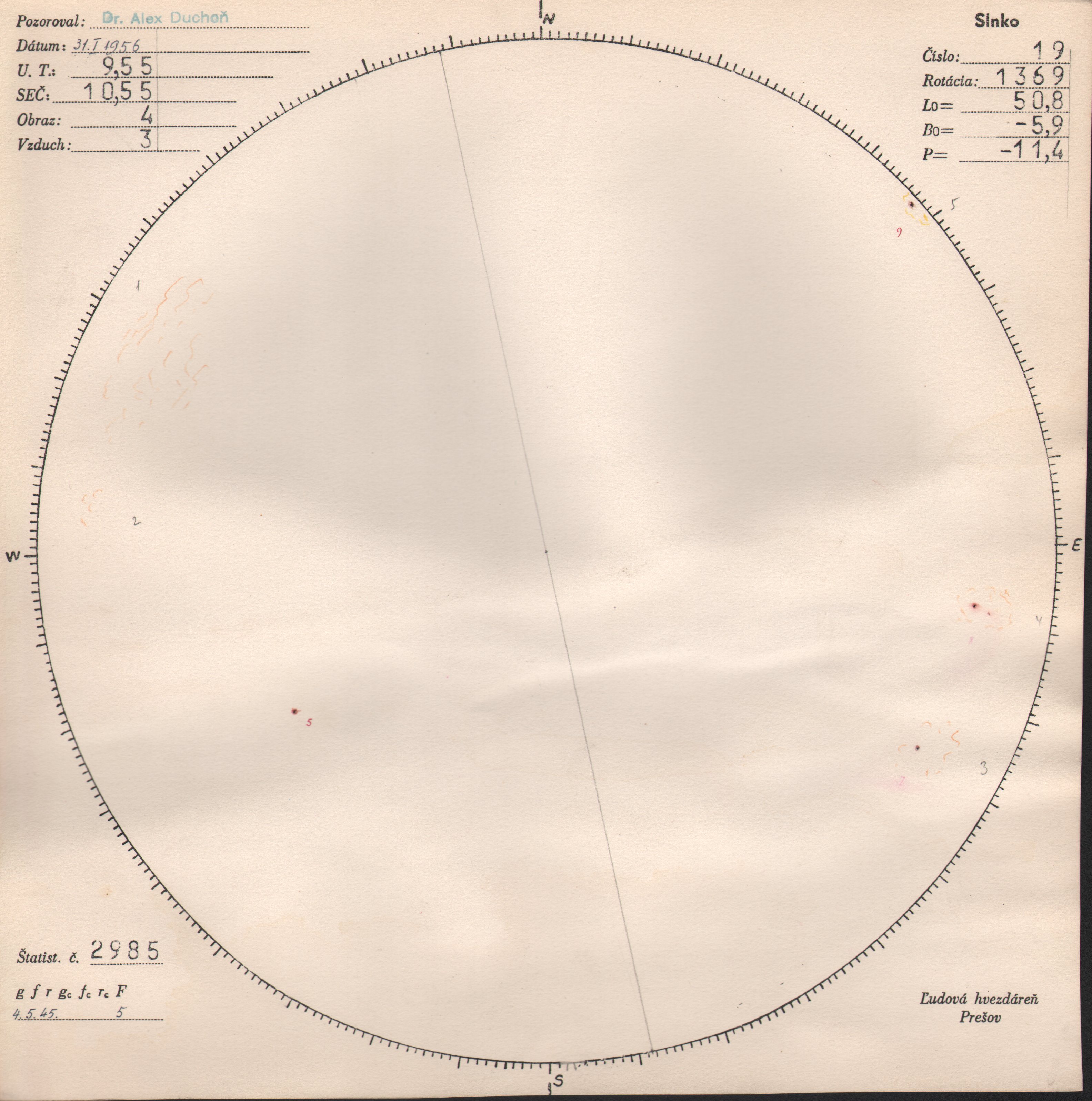 Obrázok zákresu Slnka na deň 31.01.1956