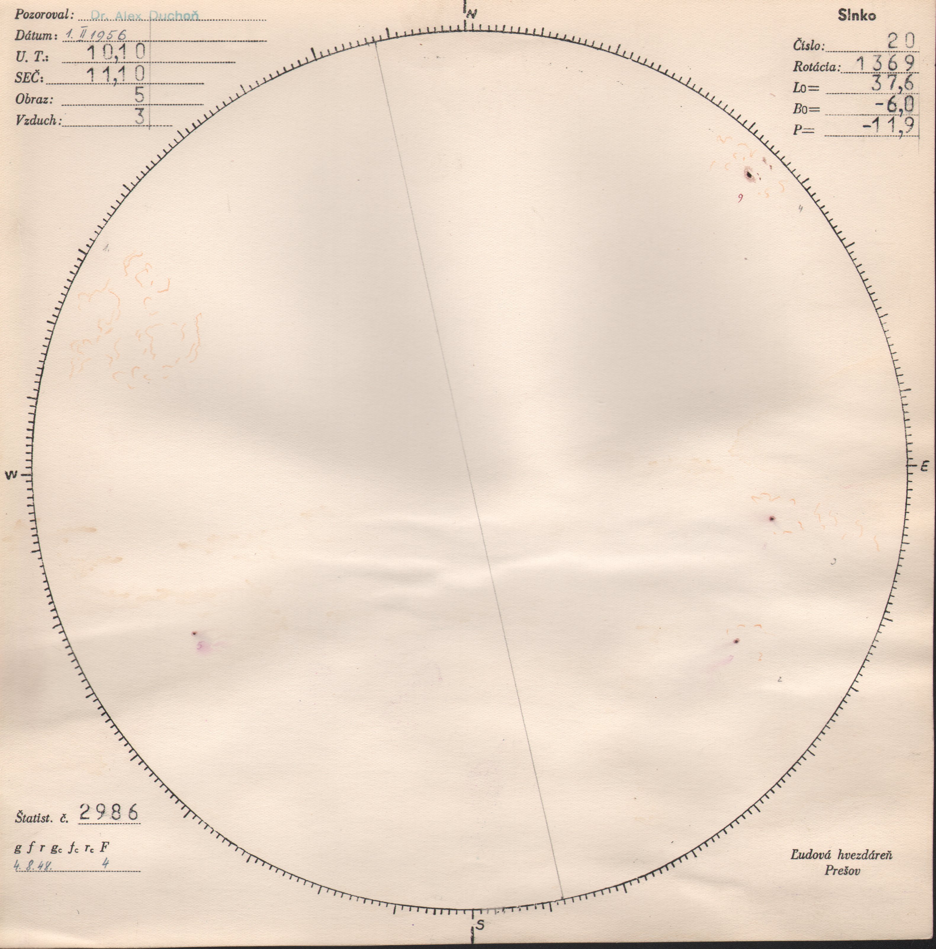 Obrázok zákresu Slnka na deň 01.02.1956