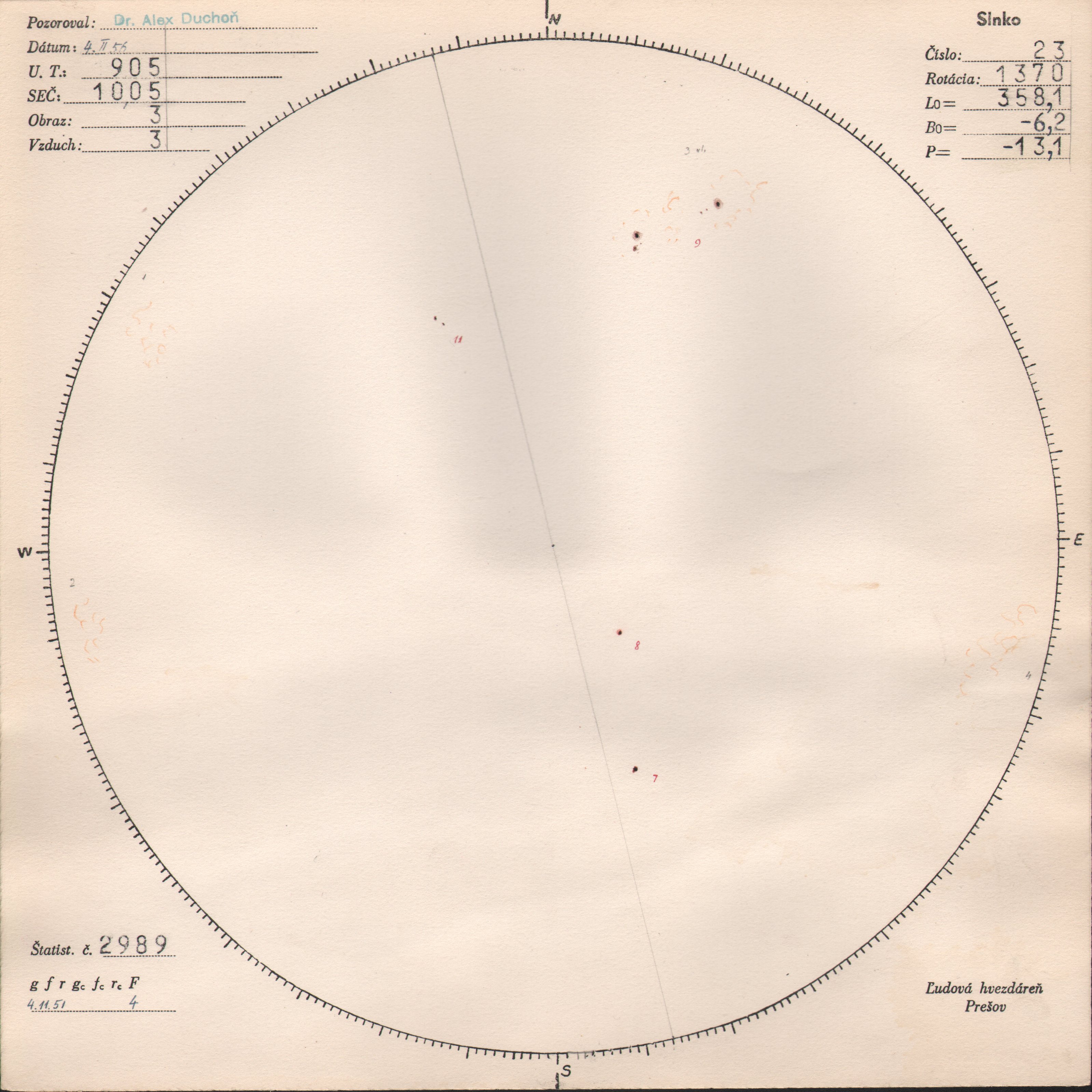 Obrázok zákresu Slnka na deň 04.02.1956