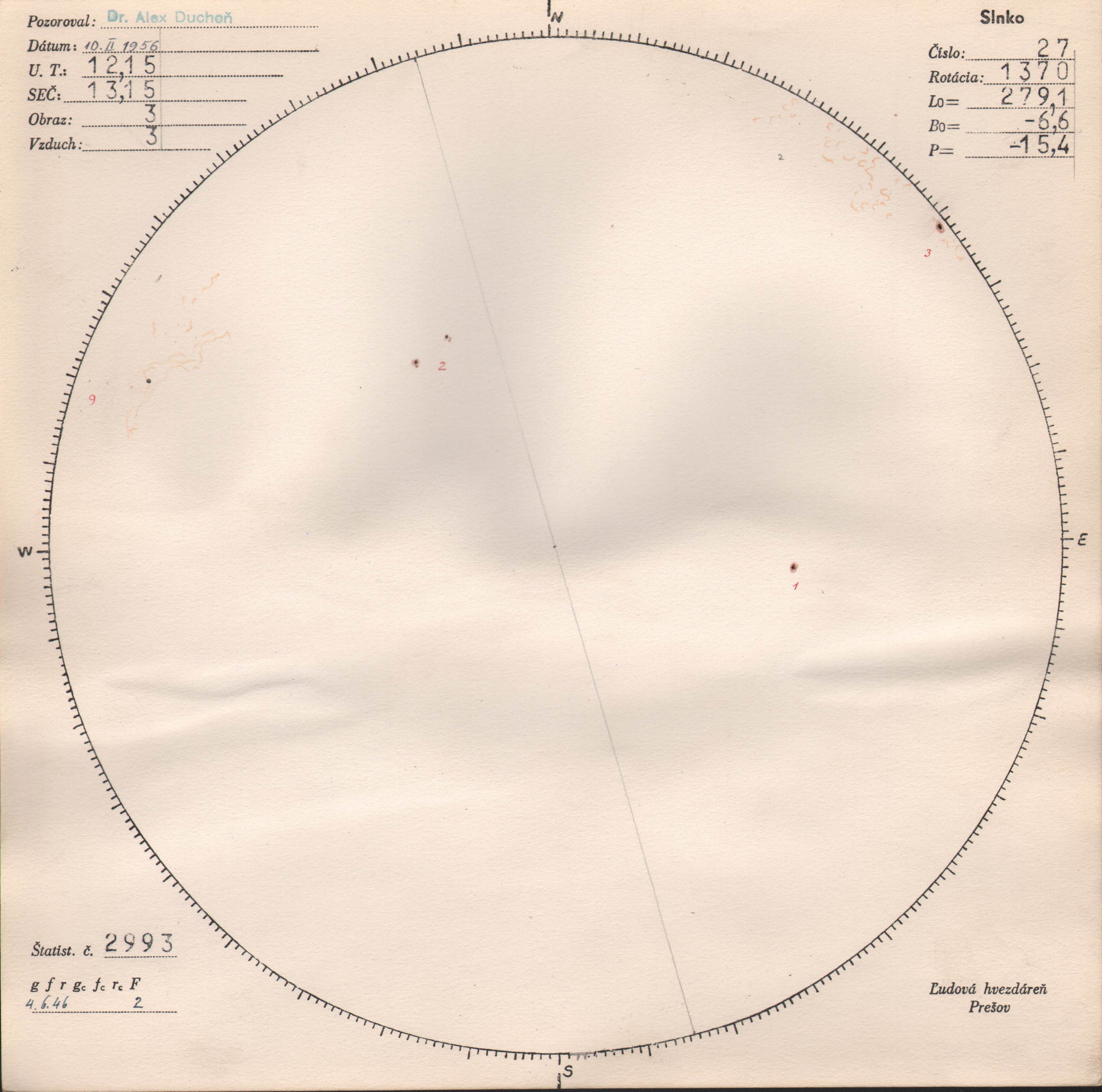 Obrázok zákresu Slnka na deň 10.02.1956