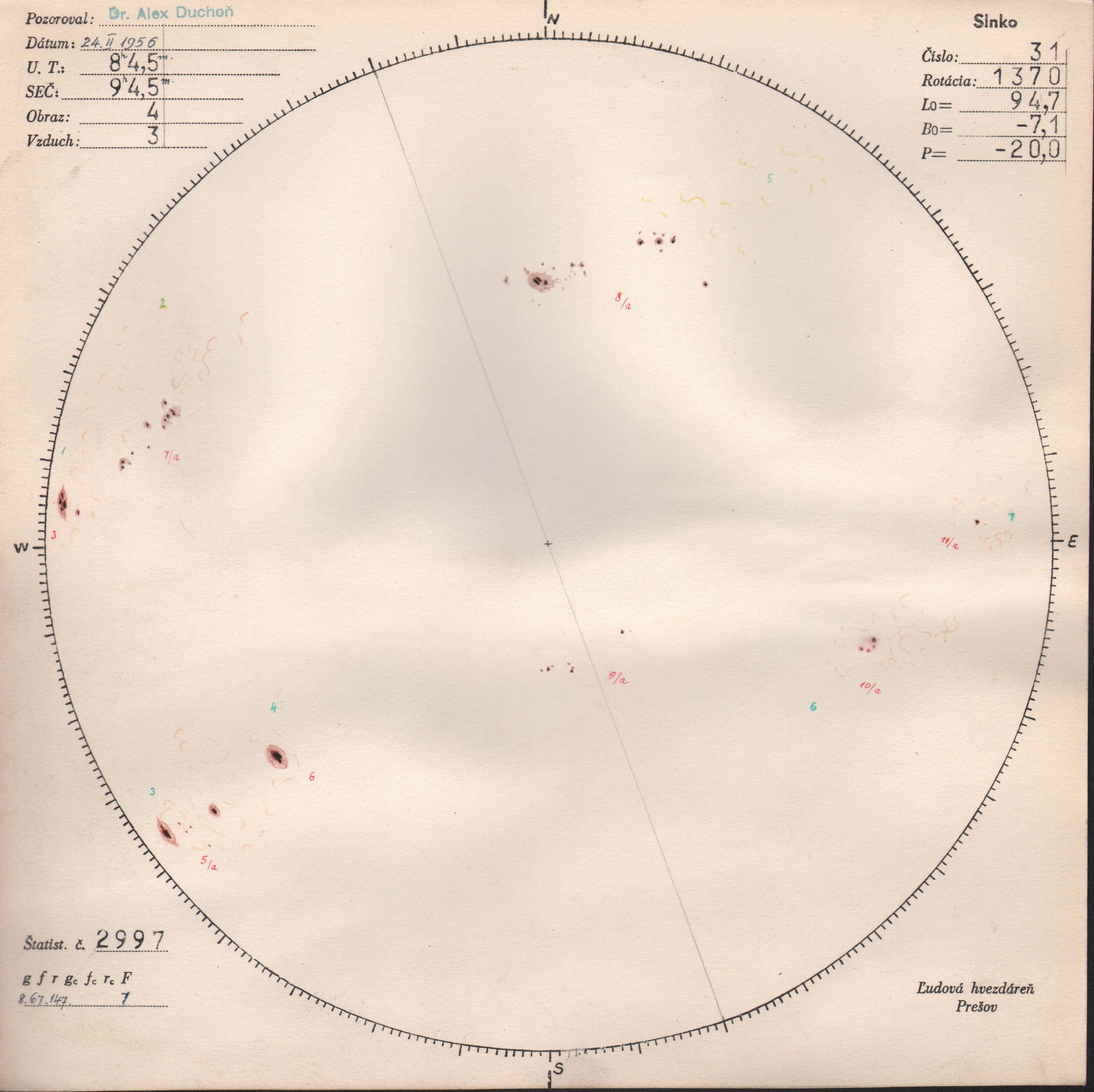 Obrázok zákresu Slnka na deň 24.02.1956