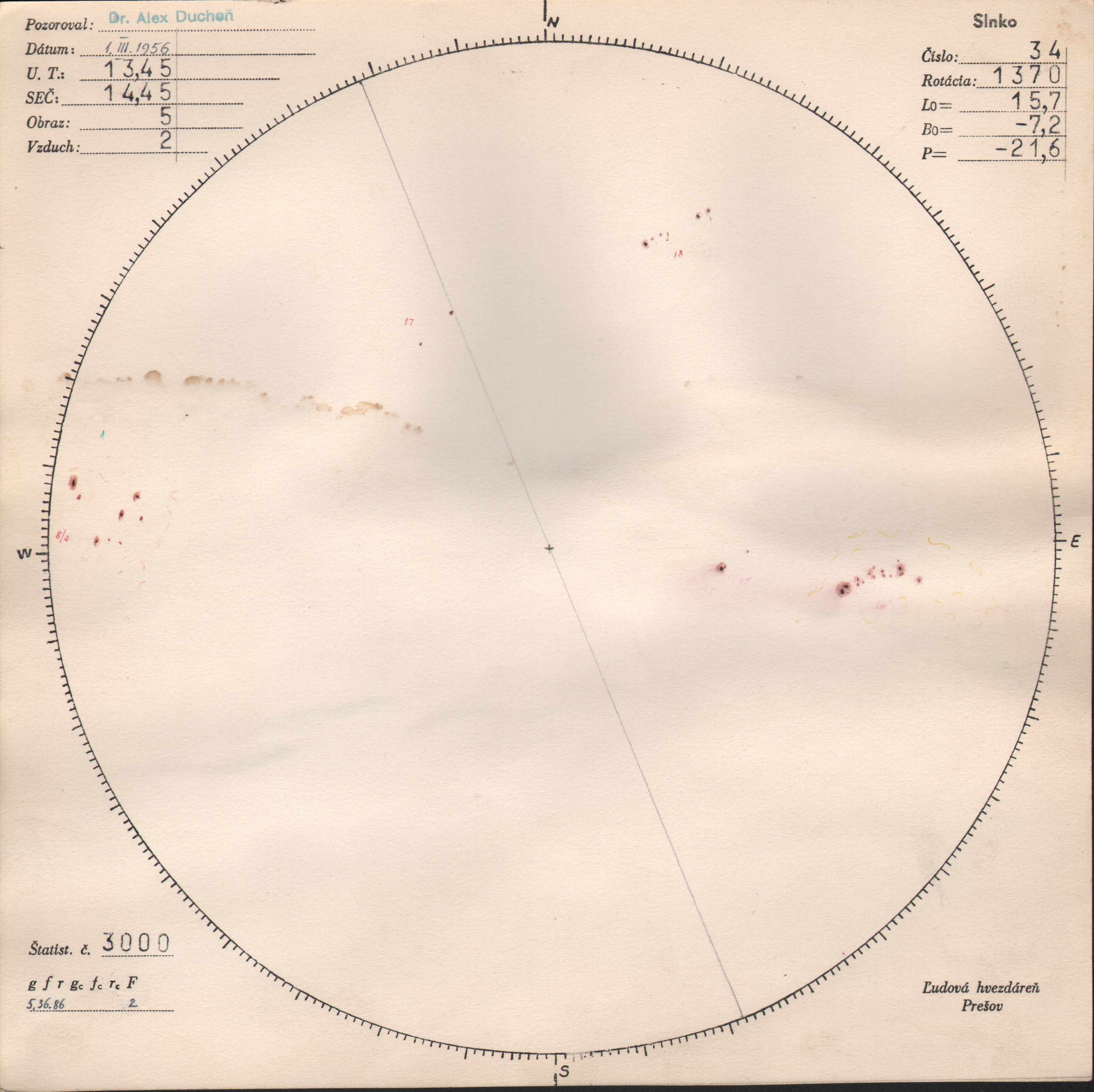 Obrázok zákresu Slnka na deň 01.03.1956