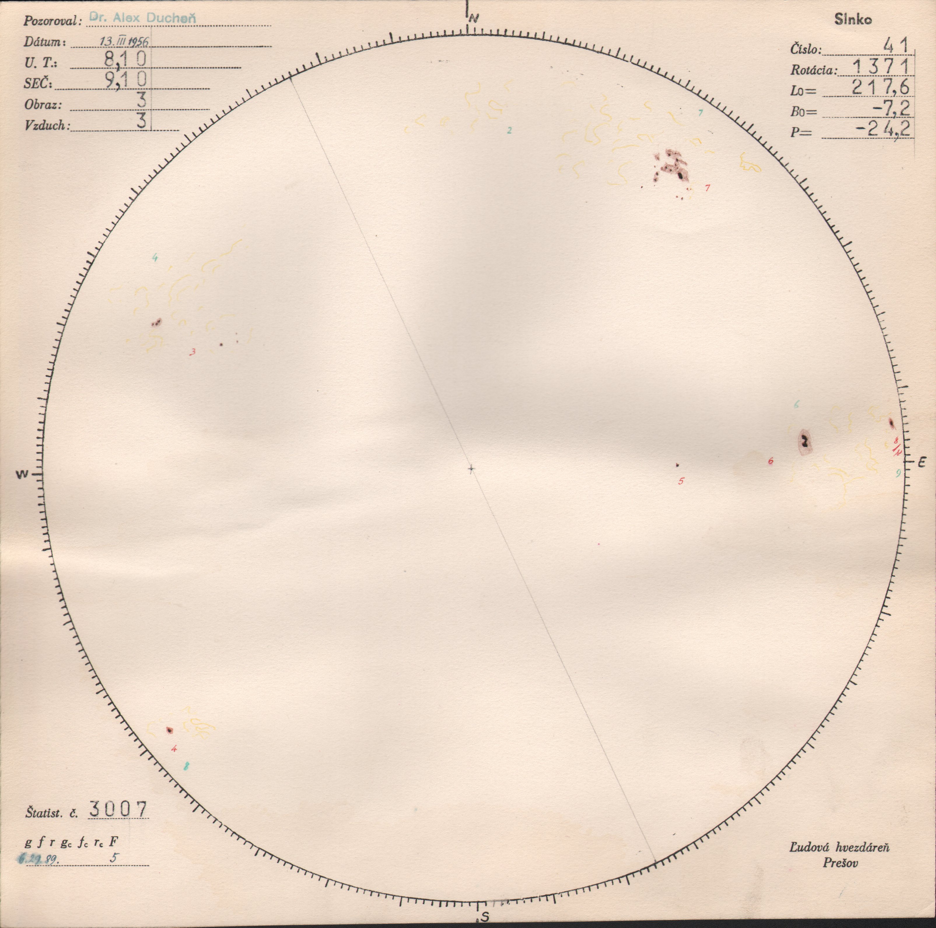 Obrázok zákresu Slnka na deň 13.03.1956