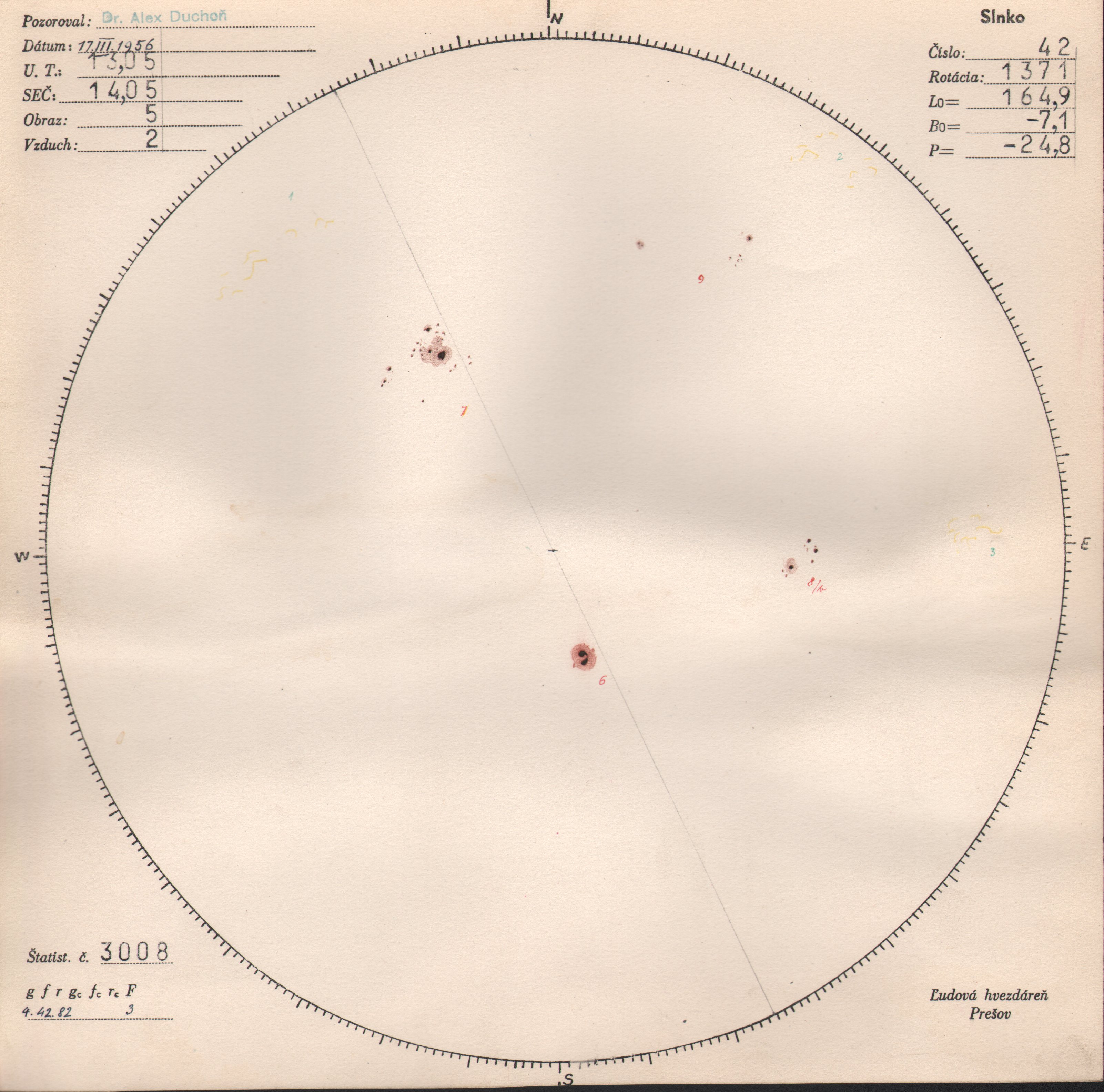 Obrázok zákresu Slnka na deň 17.03.1956