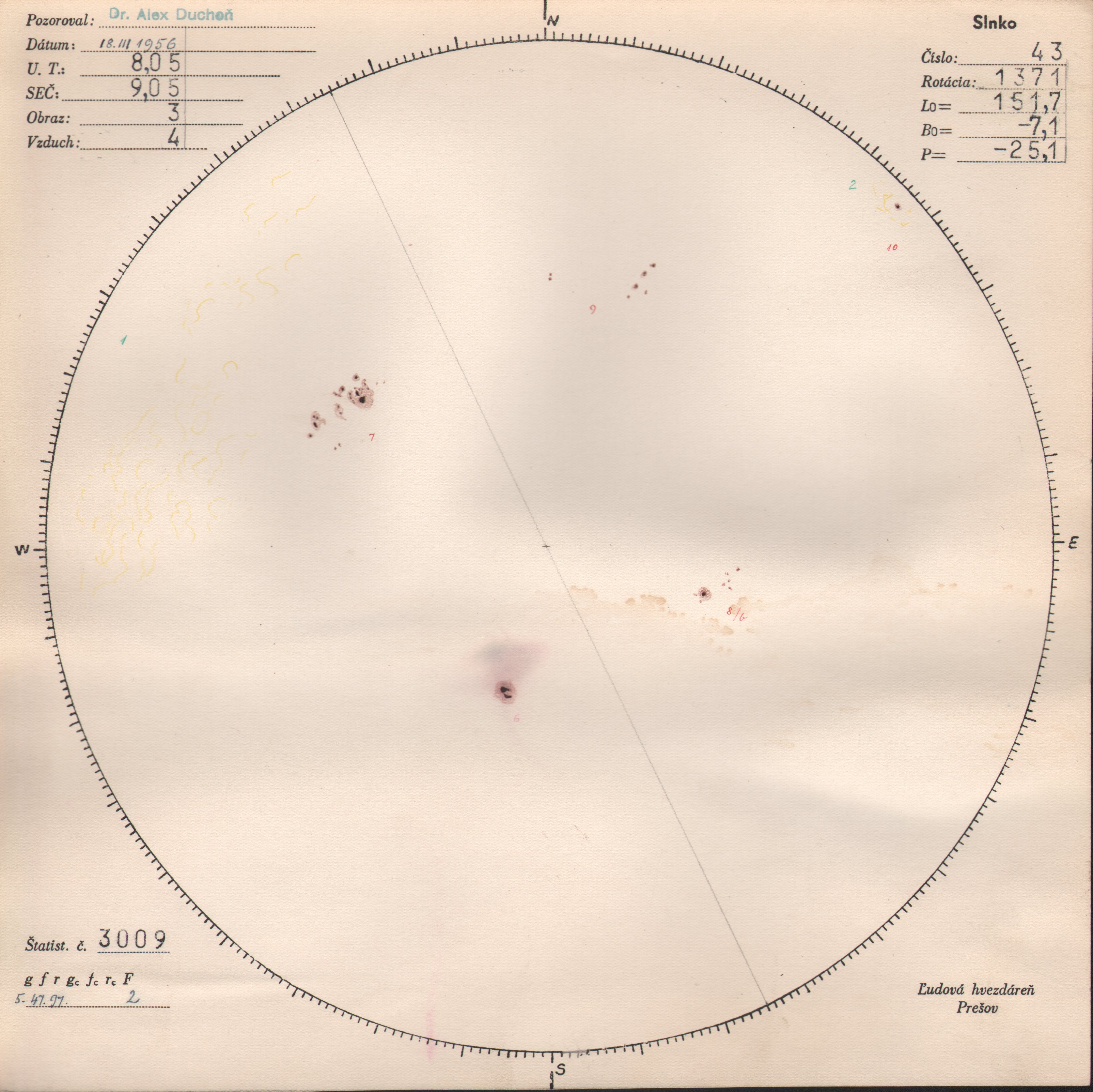 Obrázok zákresu Slnka na deň 18.03.1956