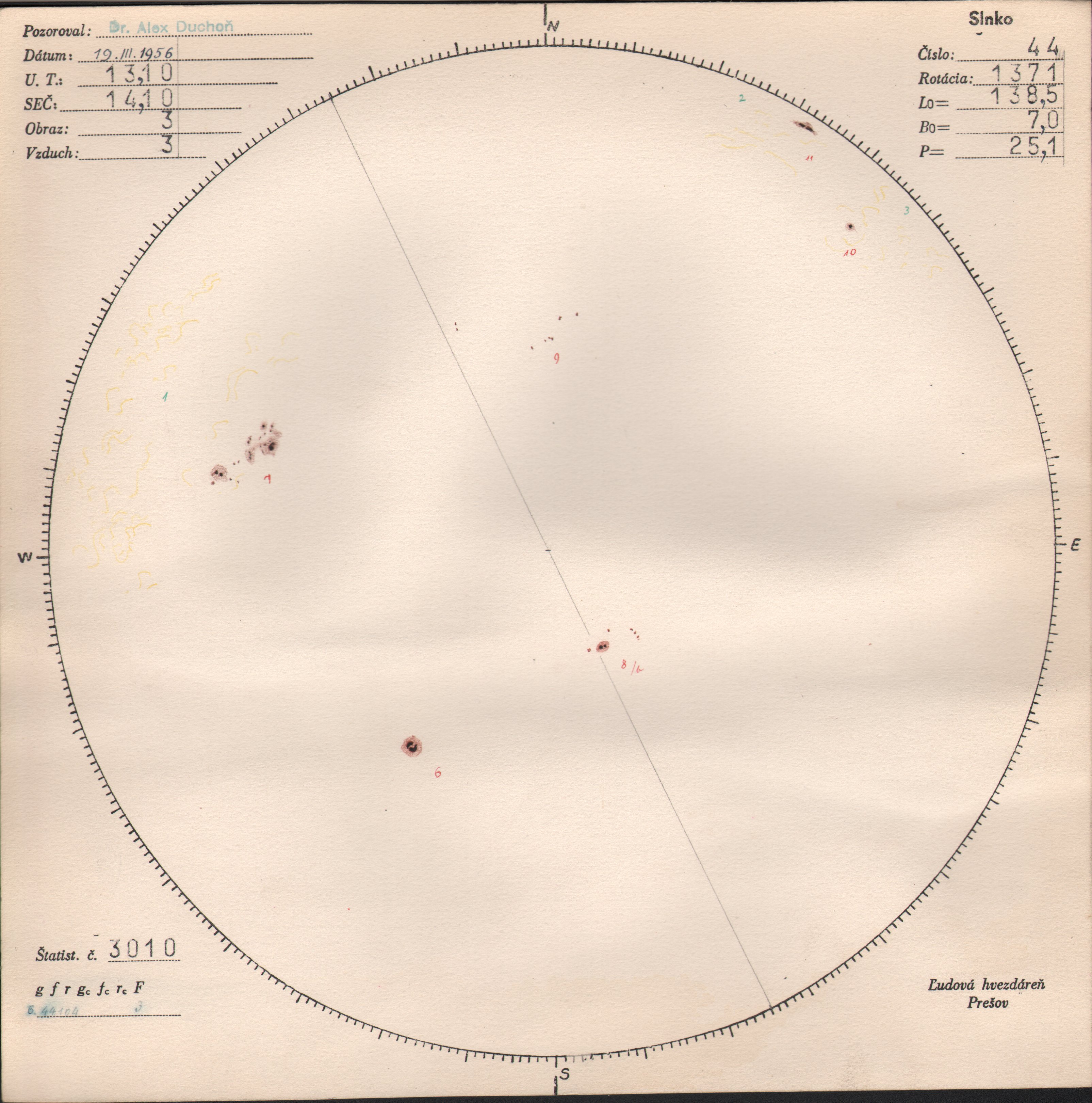 Obrázok zákresu Slnka na deň 19.03.1956