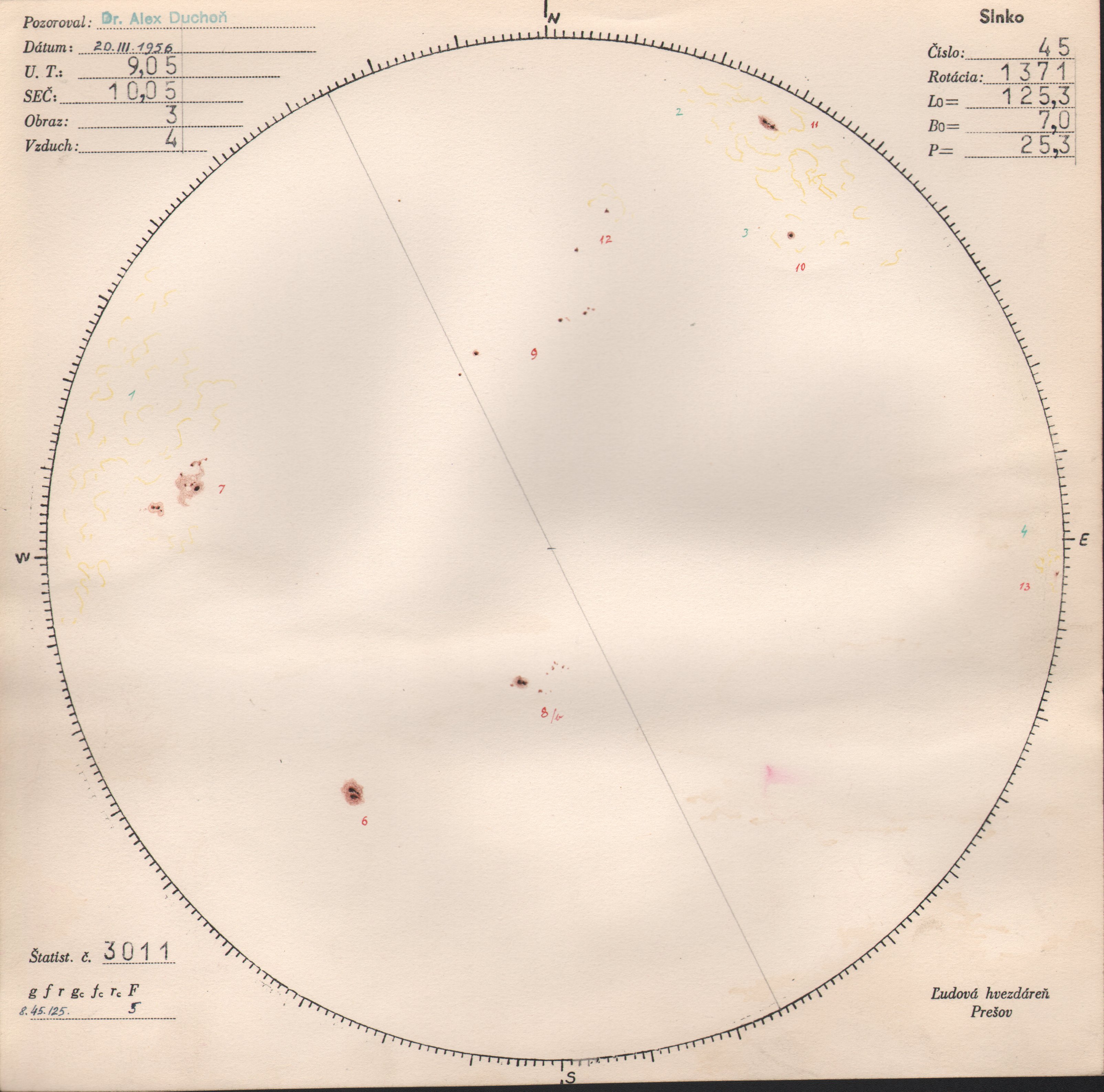 Obrázok zákresu Slnka na deň 20.03.1956