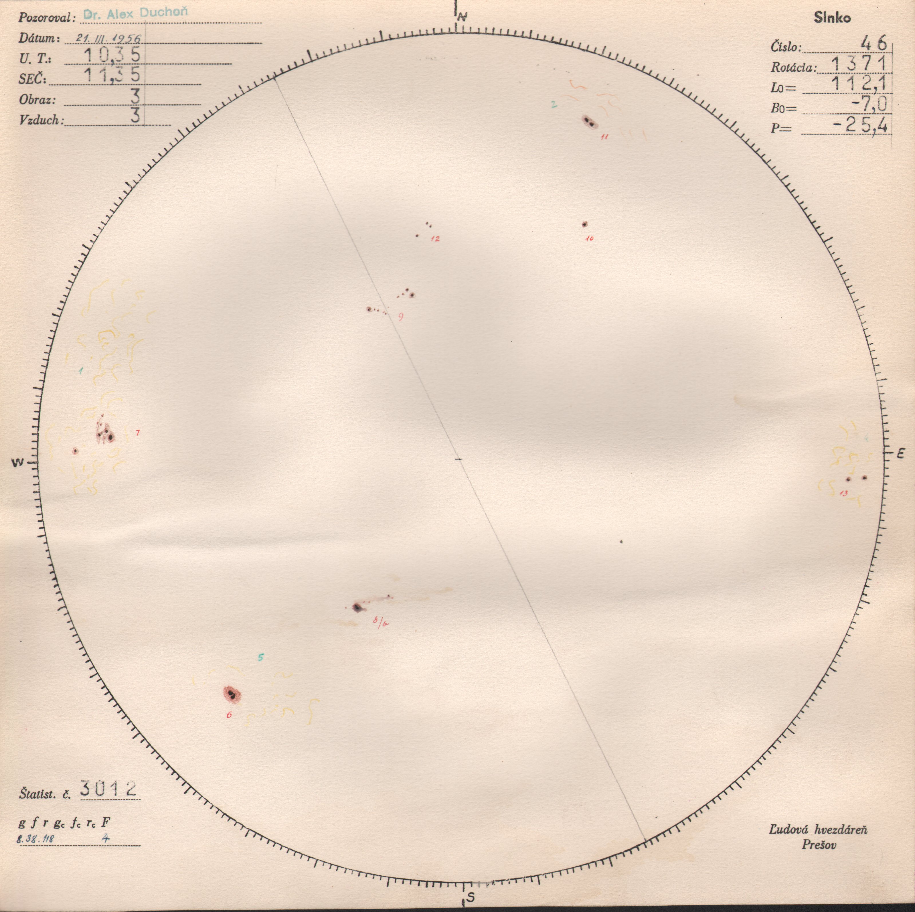 Obrázok zákresu Slnka na deň 21.03.1956