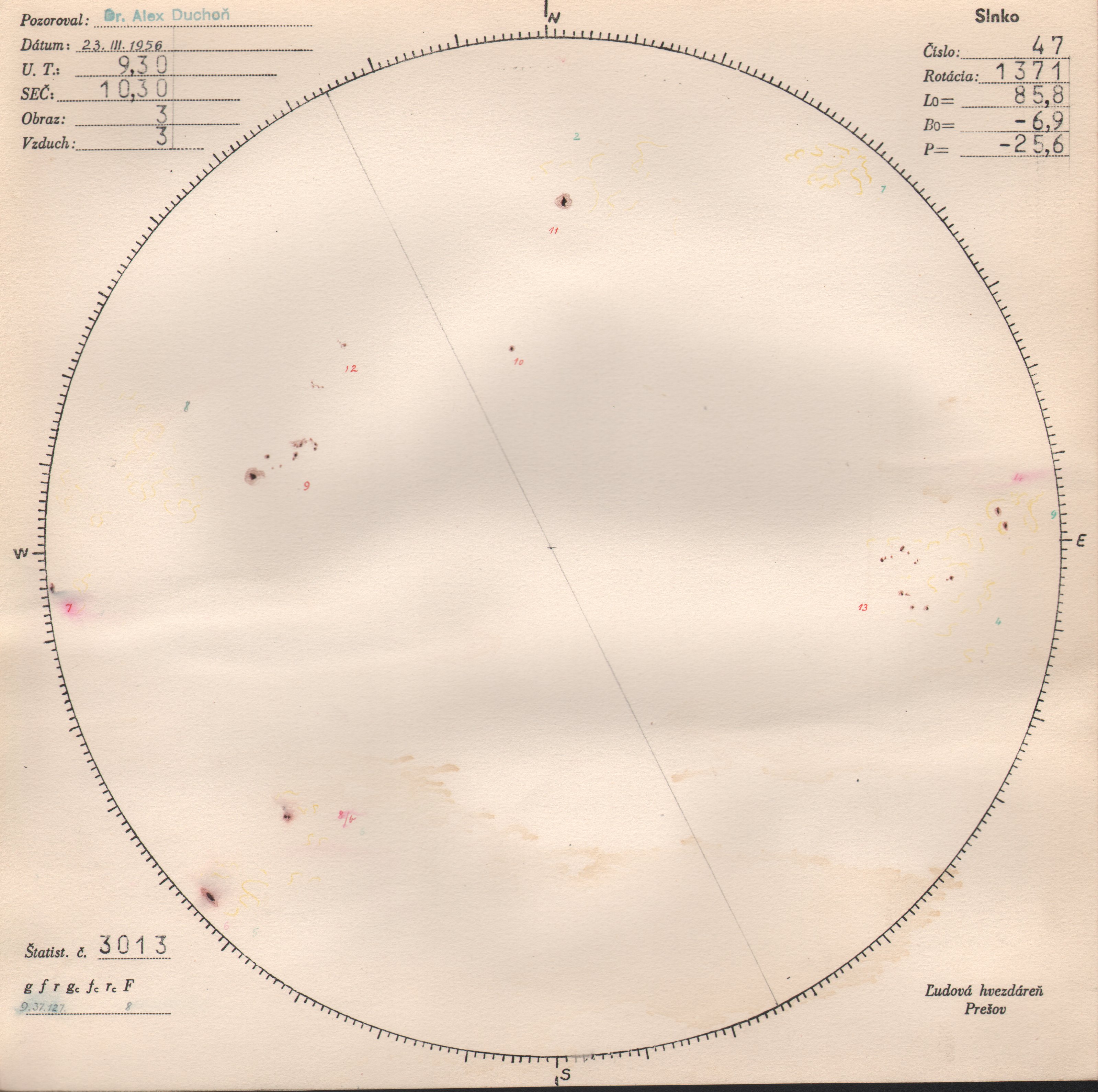 Obrázok zákresu Slnka na deň 23.03.1956