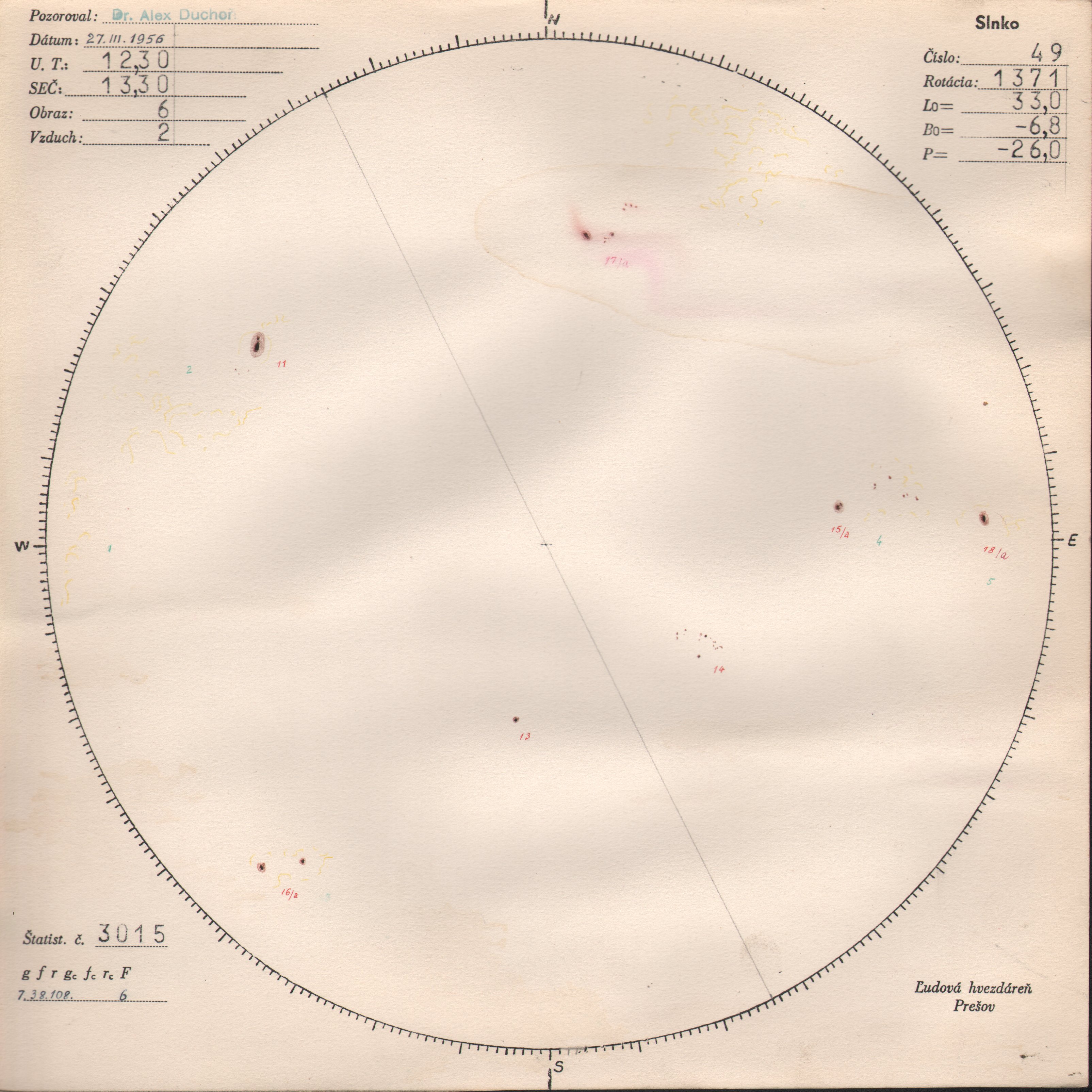 Obrázok zákresu Slnka na deň 27.03.1956