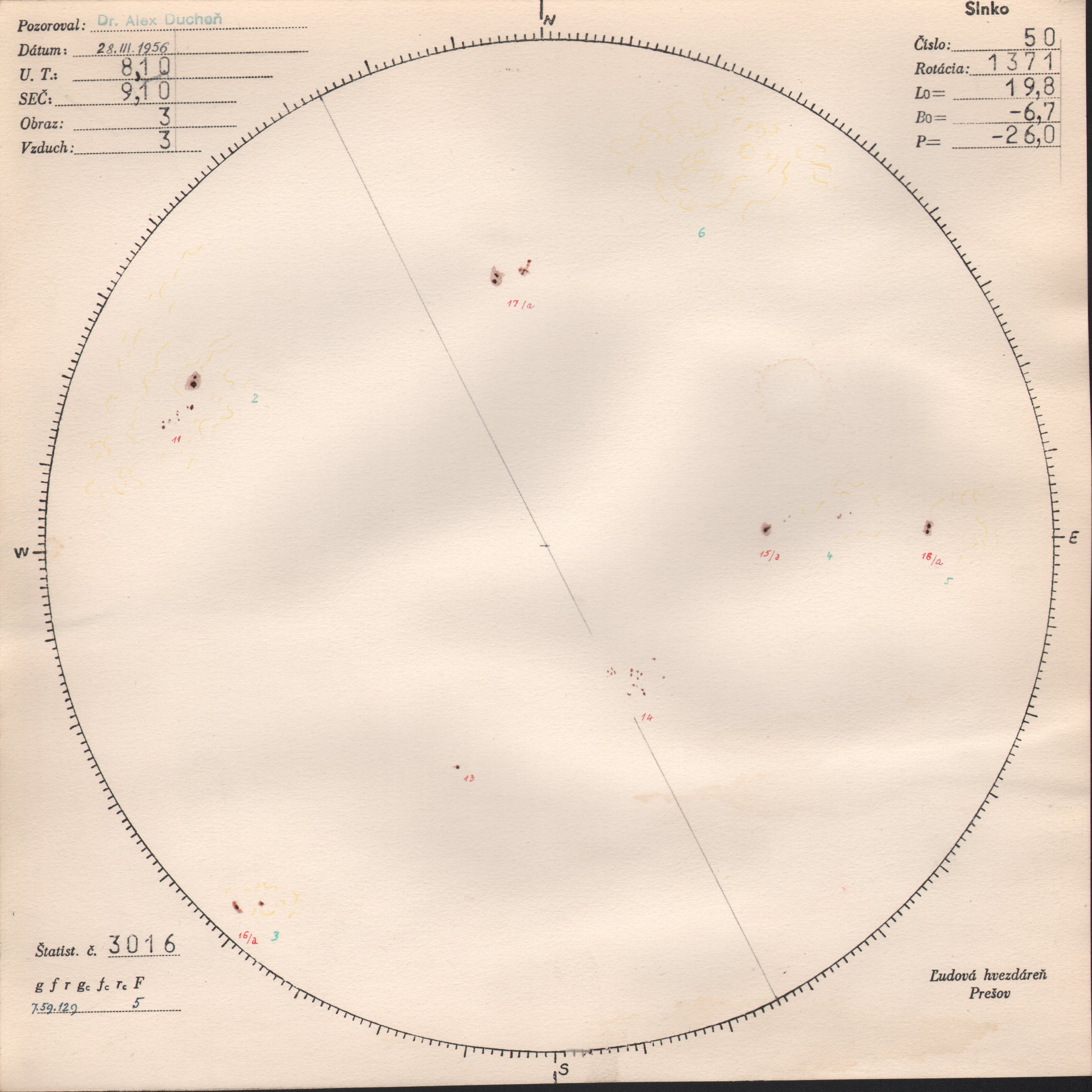 Obrázok zákresu Slnka na deň 28.03.1956