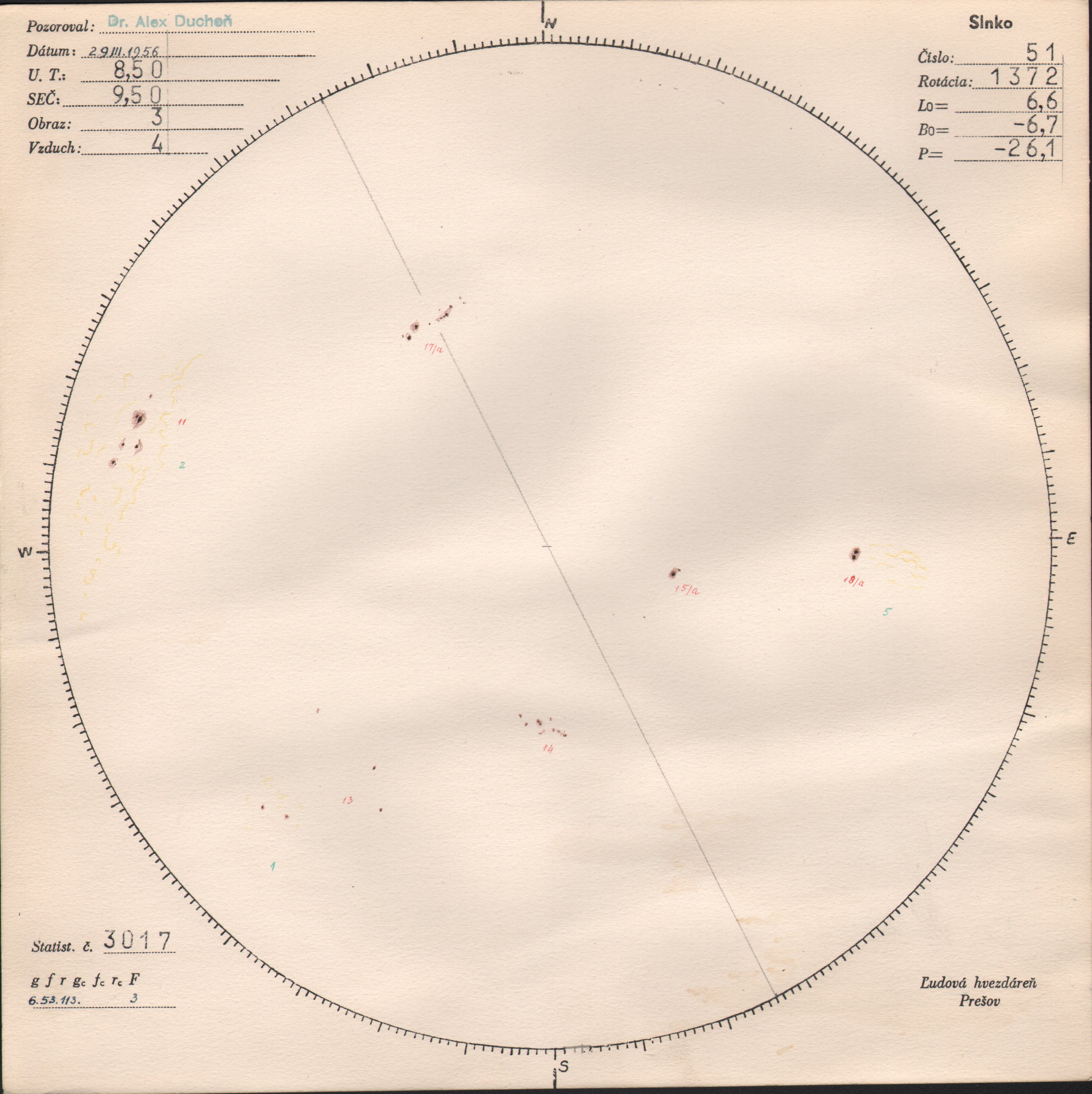 Obrázok zákresu Slnka na deň 29.03.1956