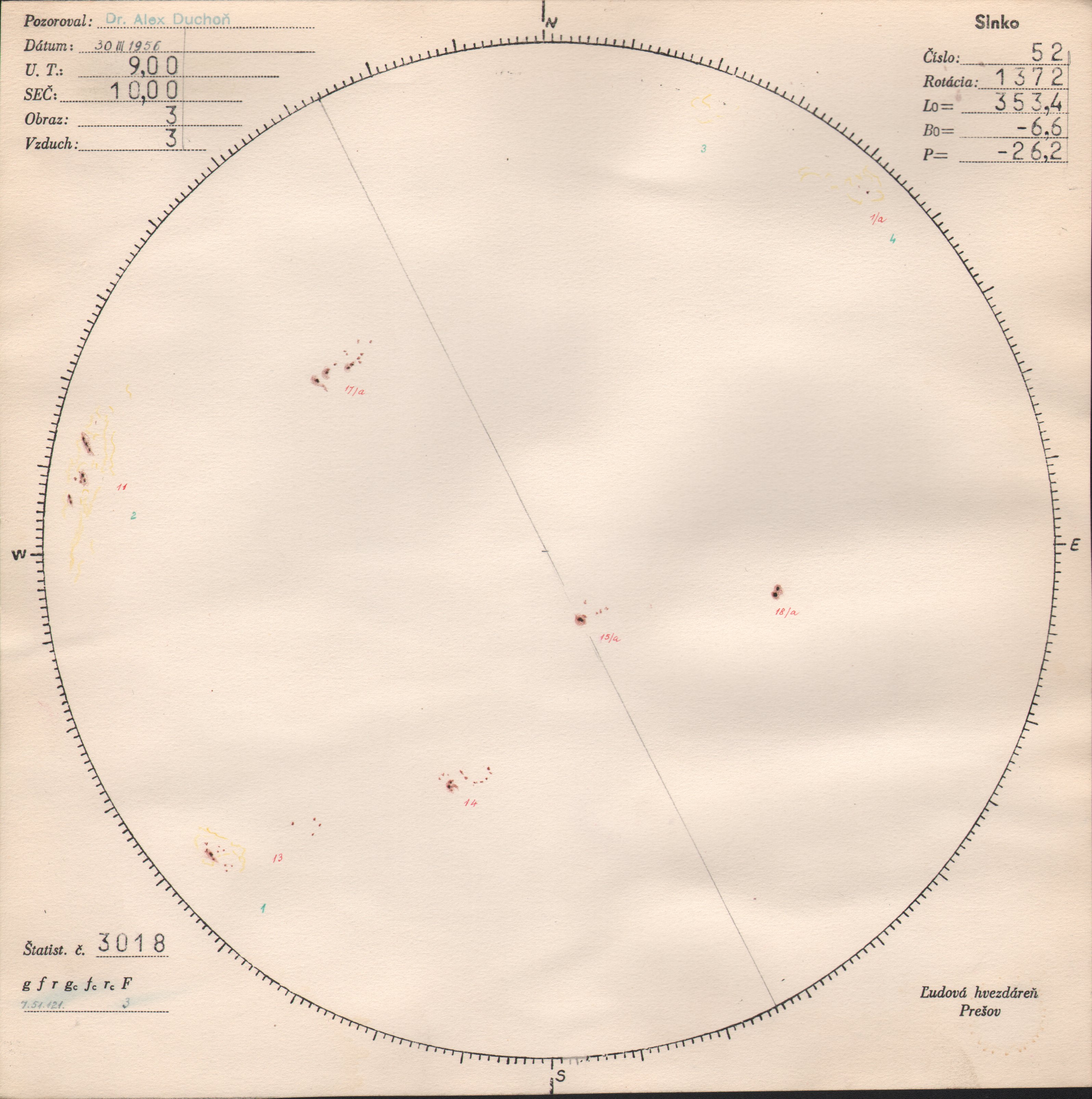 Obrázok zákresu Slnka na deň 30.03.1956