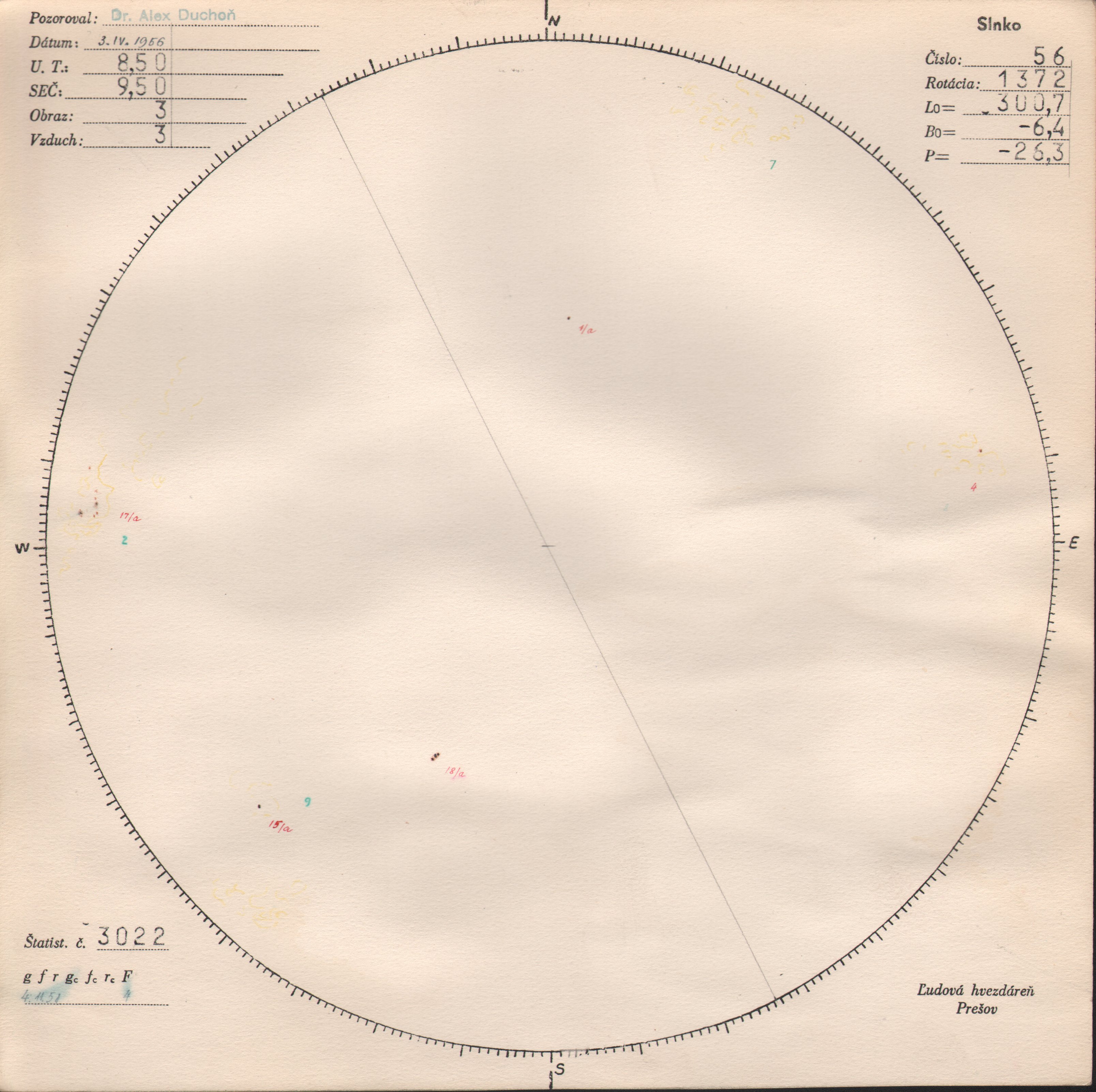 Obrázok zákresu Slnka na deň 03.04.1956