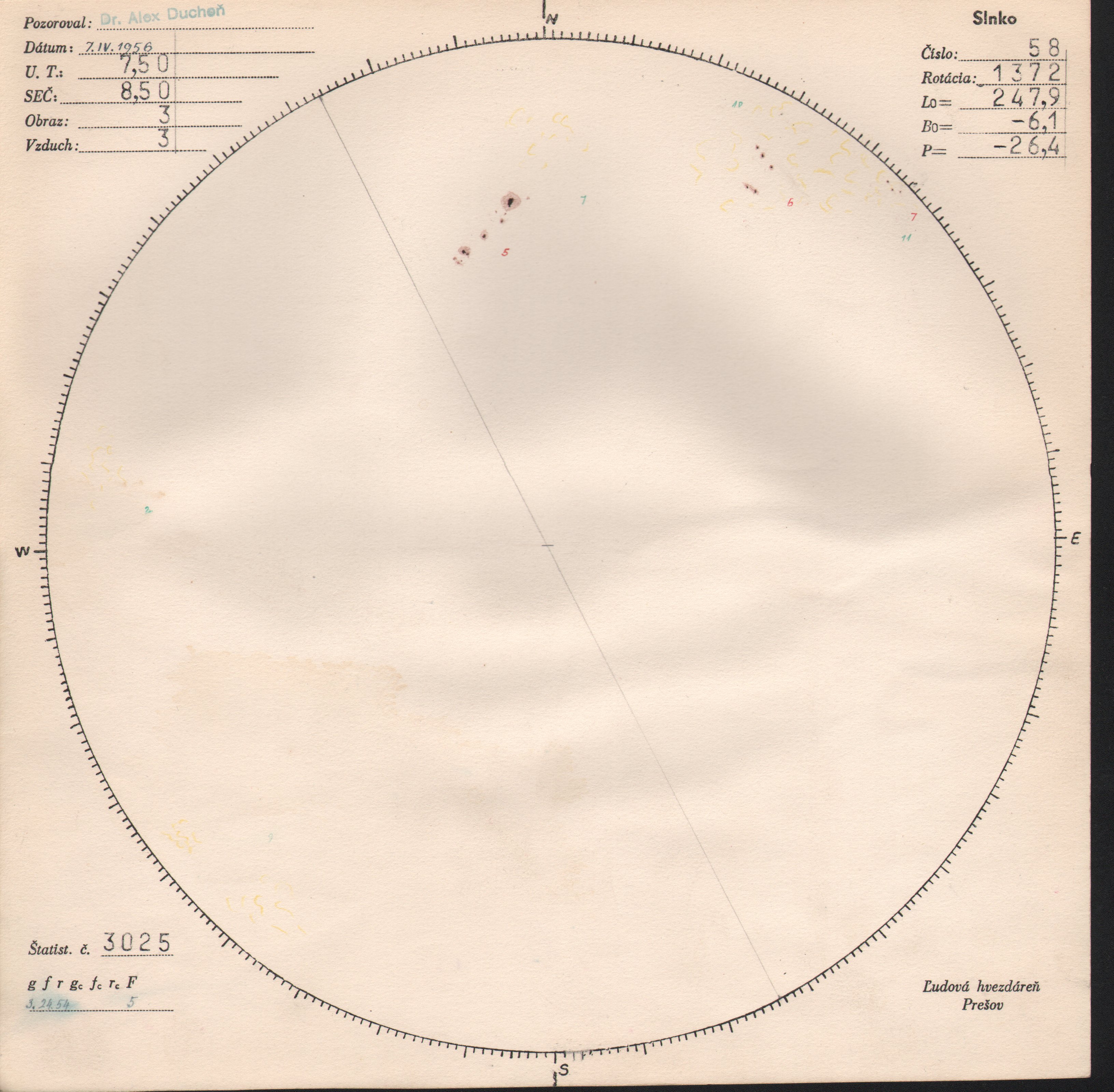 Obrázok zákresu Slnka na deň 07.04.1956