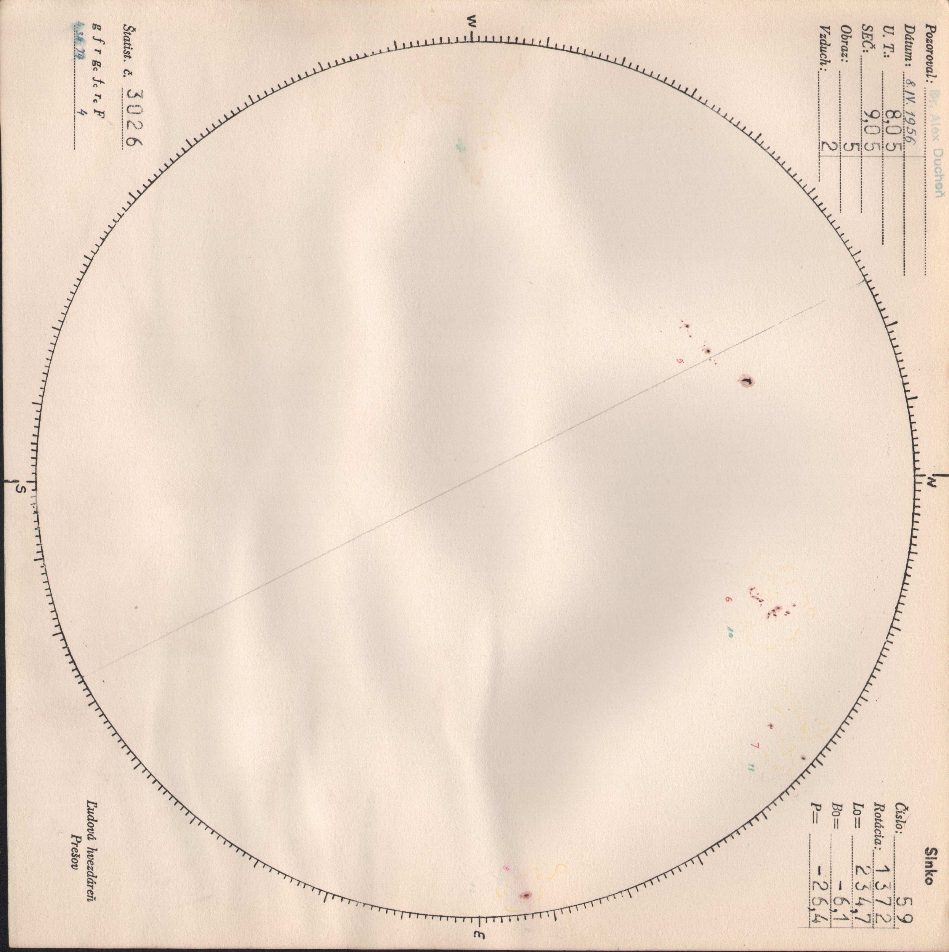 Obrázok zákresu Slnka na deň 08.04.1956