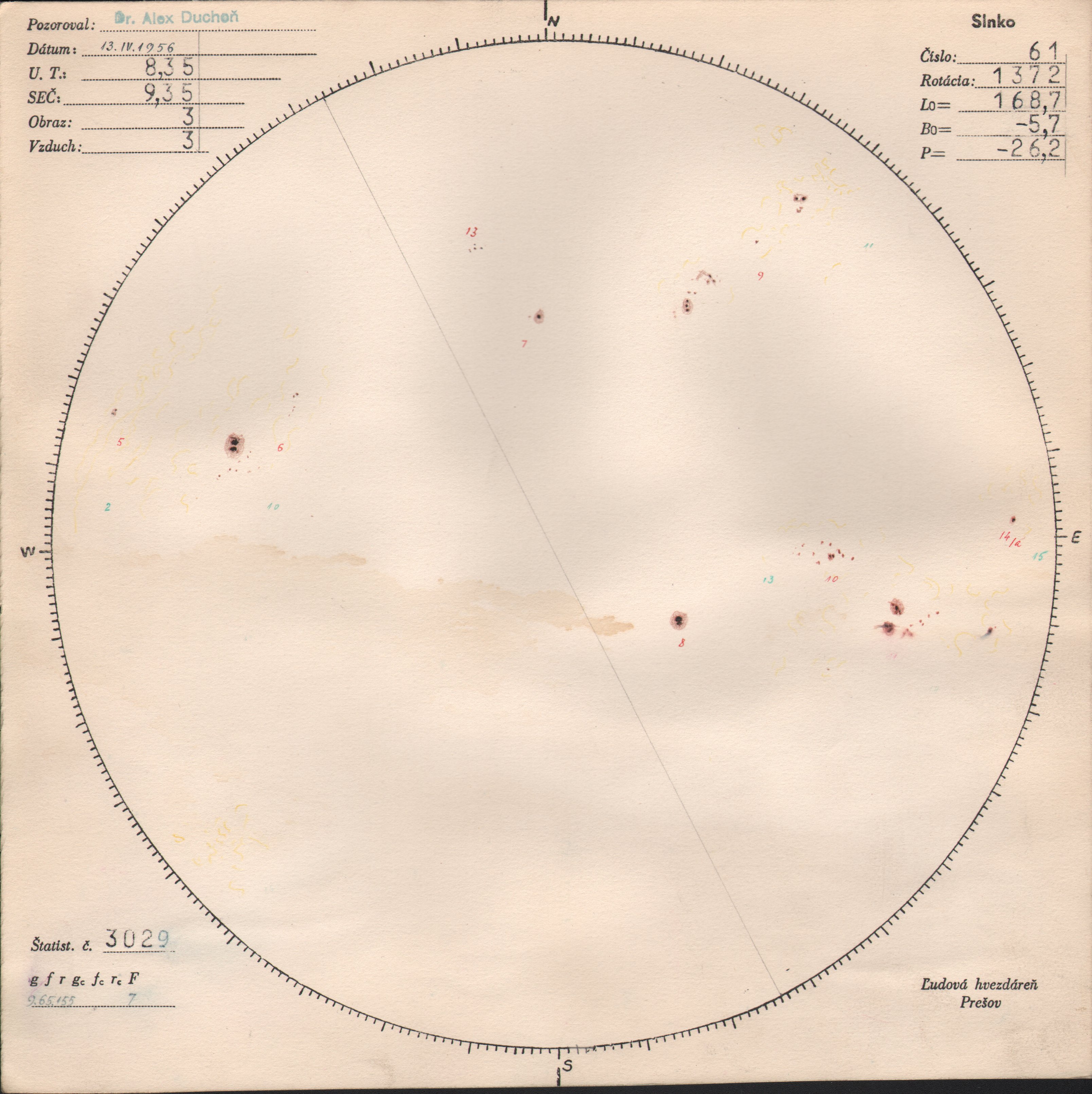 Obrázok zákresu Slnka na deň 13.04.1956