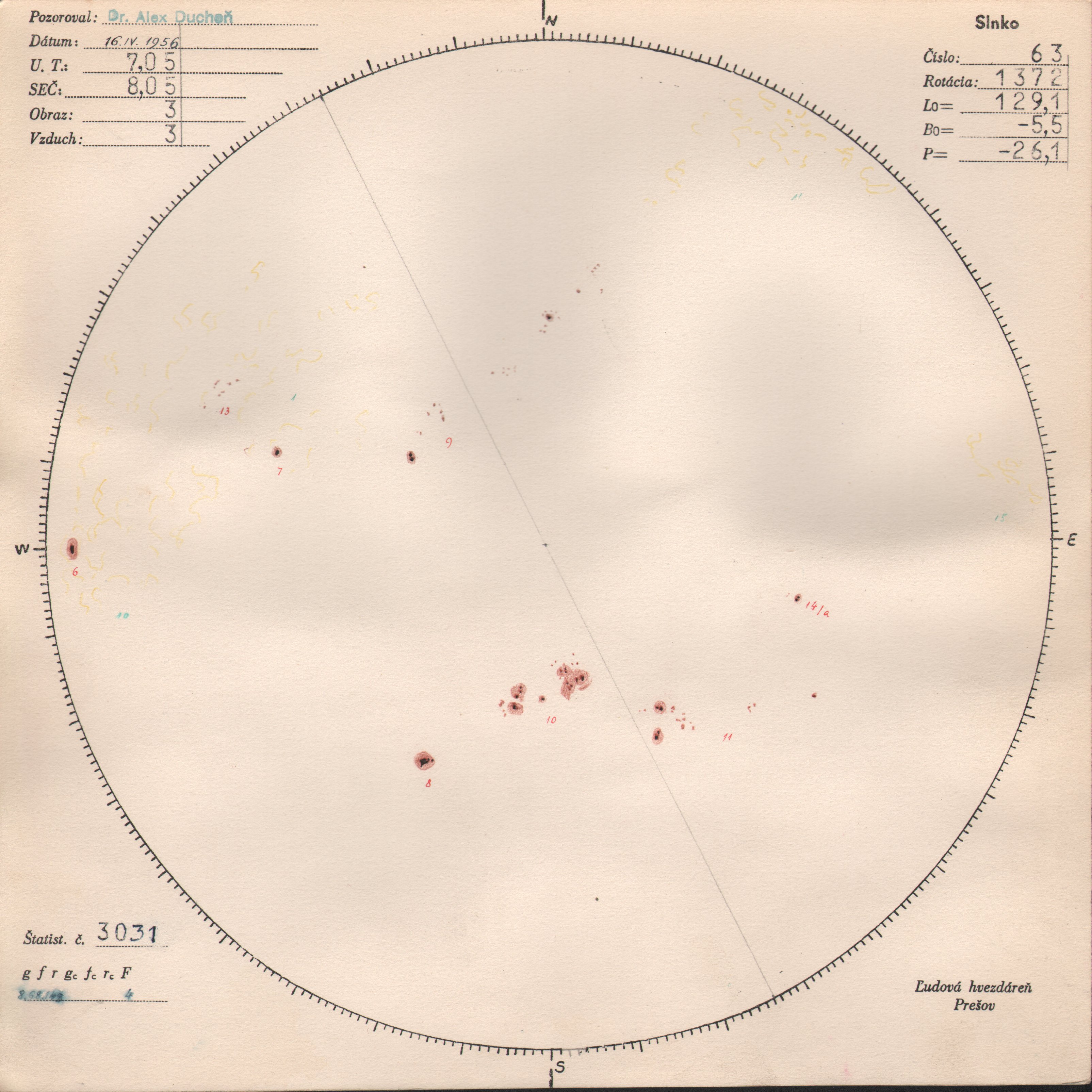 Obrázok zákresu Slnka na deň 16.04.1956