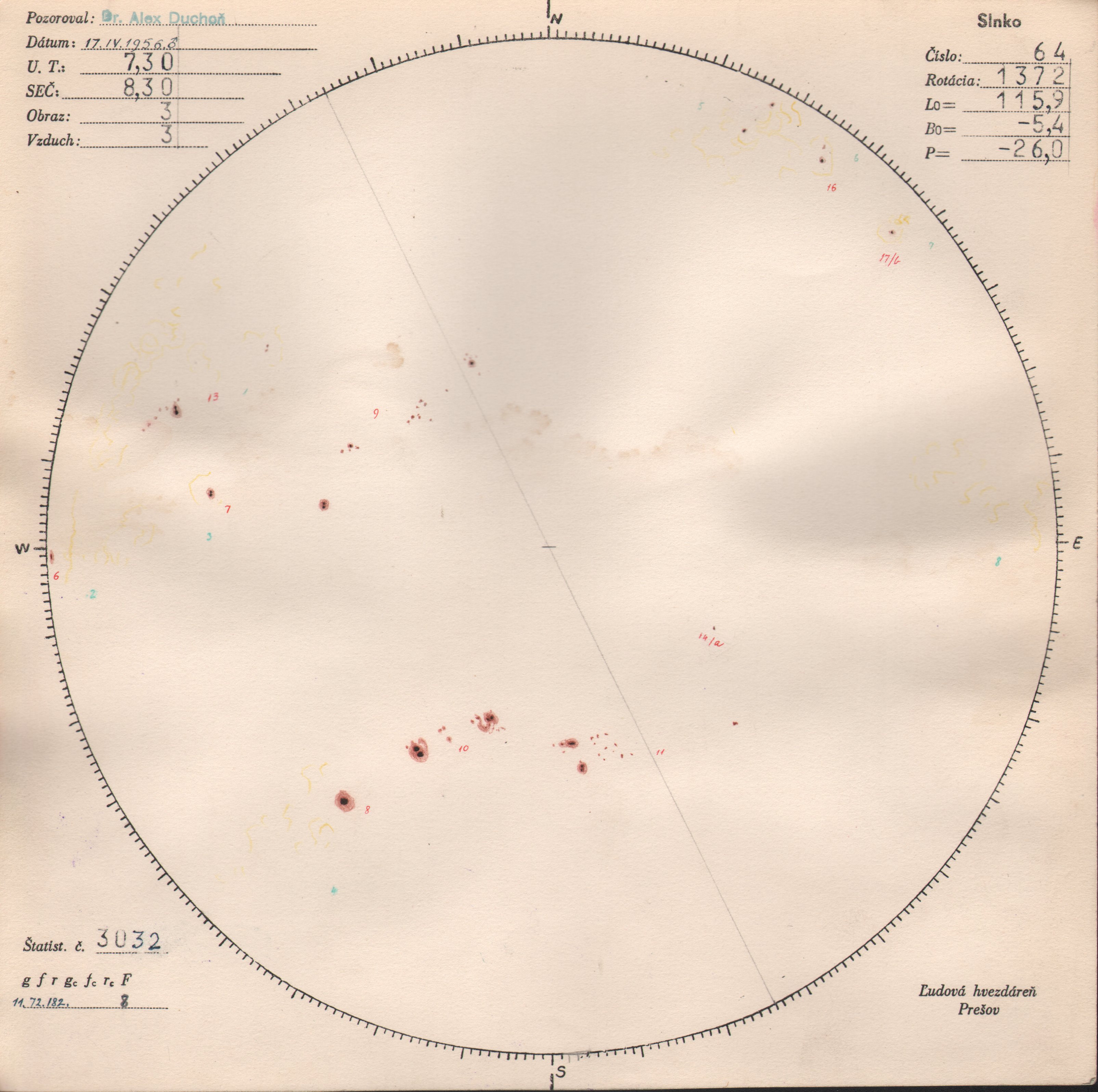 Obrázok zákresu Slnka na deň 17.04.1956