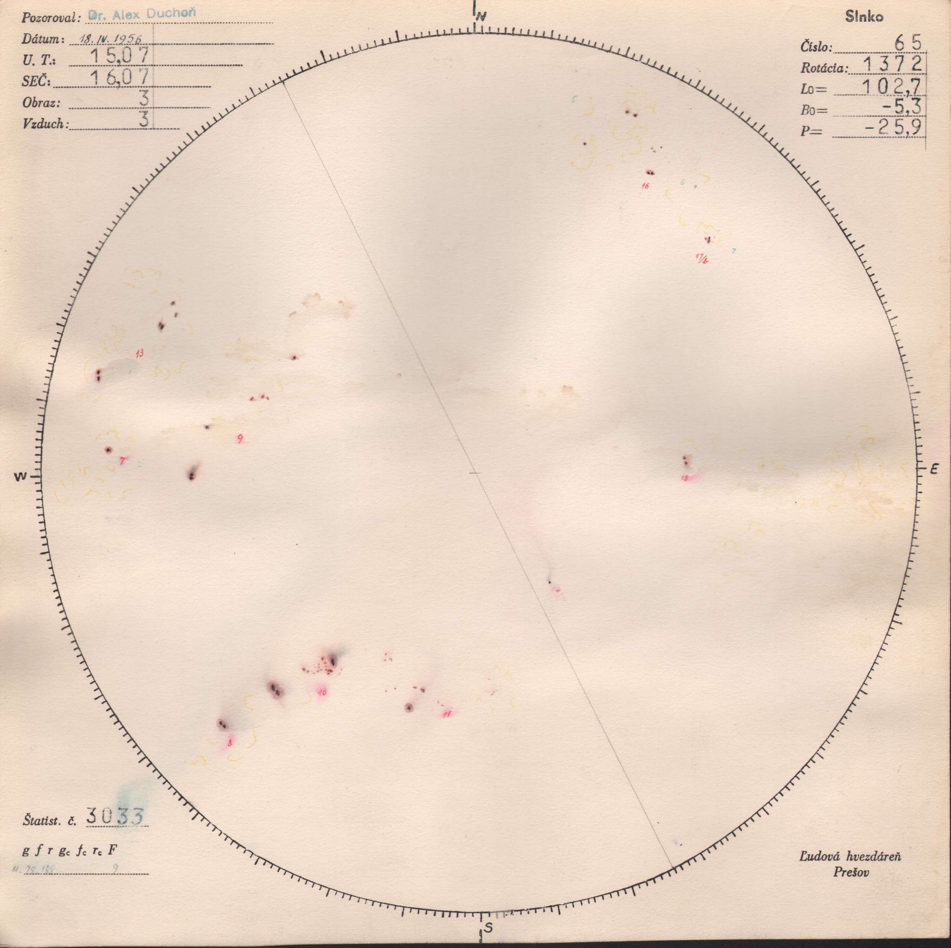 Obrázok zákresu Slnka na deň 18.04.1956