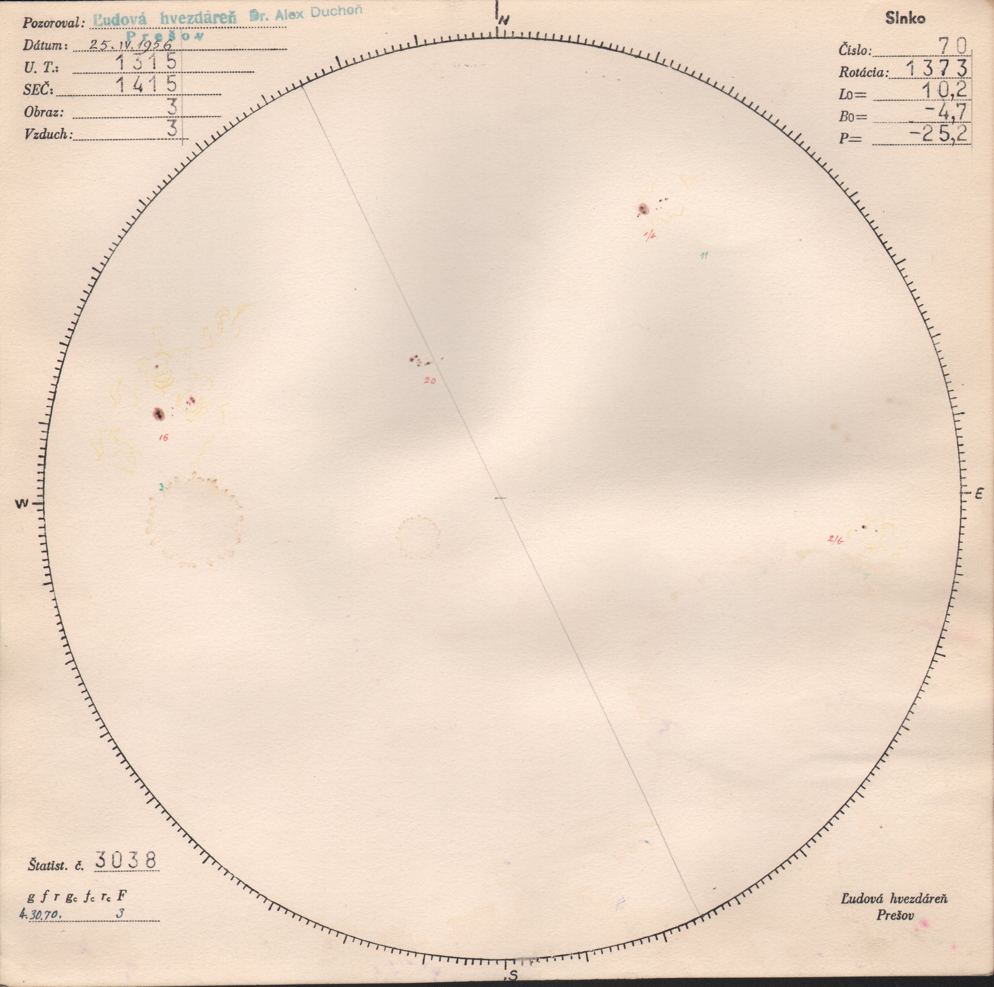 Obrázok zákresu Slnka na deň 25.04.1956