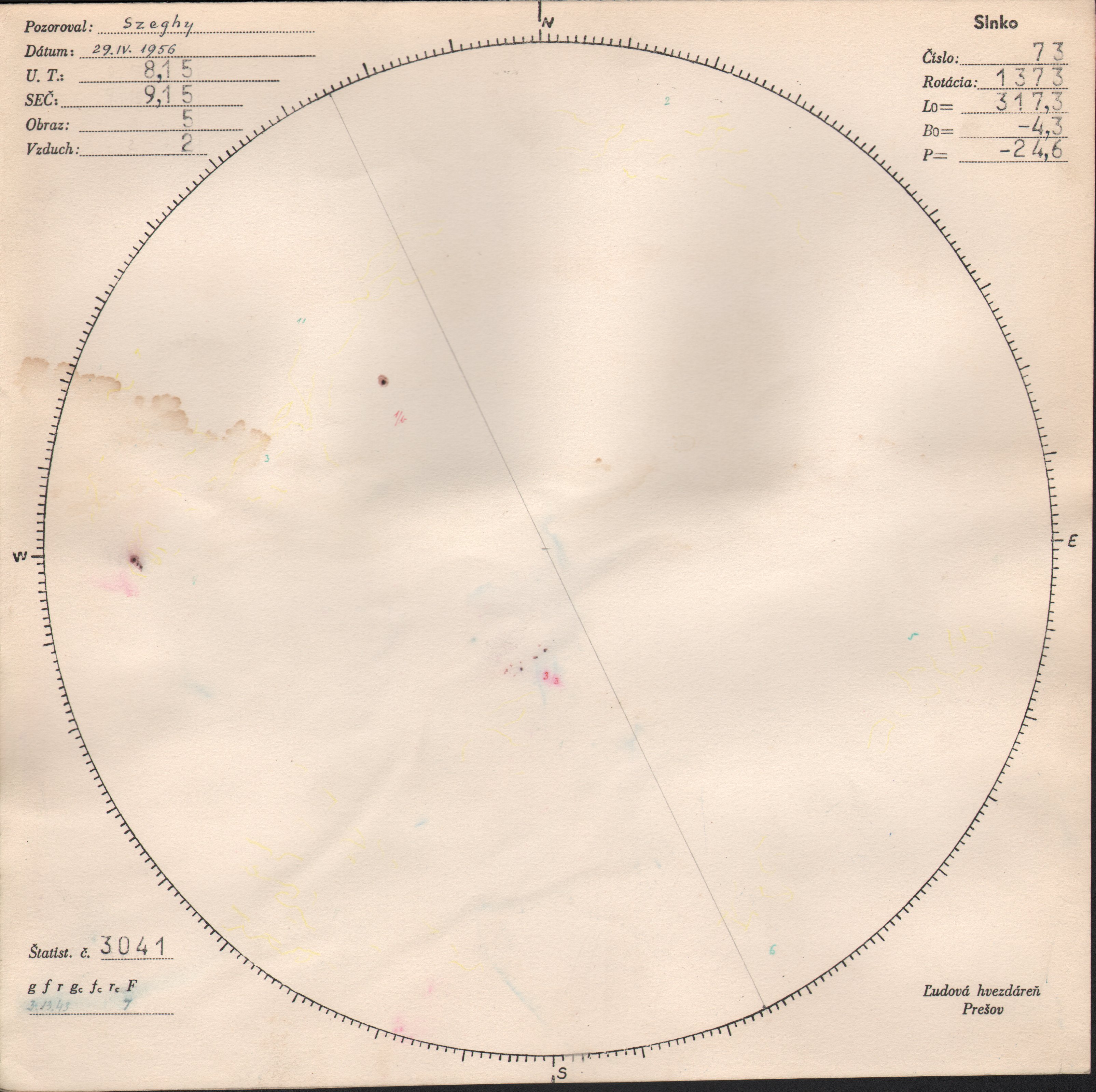 Obrázok zákresu Slnka na deň 29.04.1956