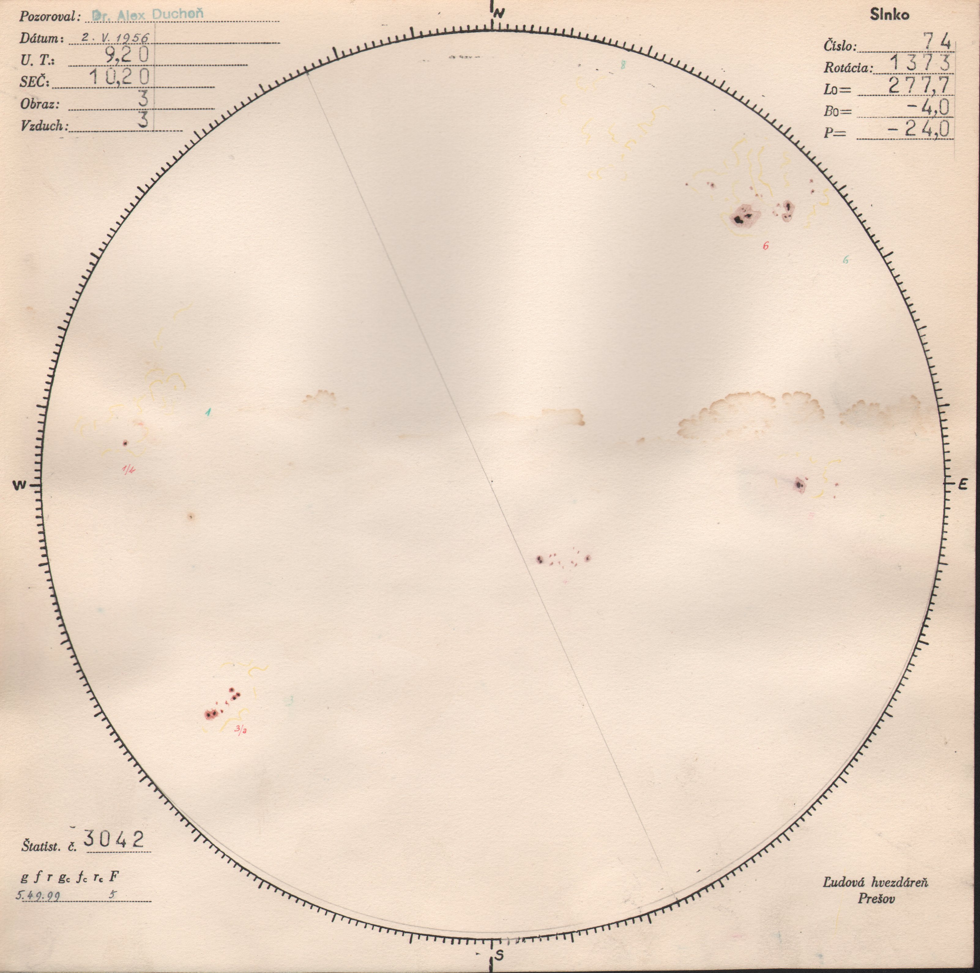 Obrázok zákresu Slnka na deň 02.05.1956