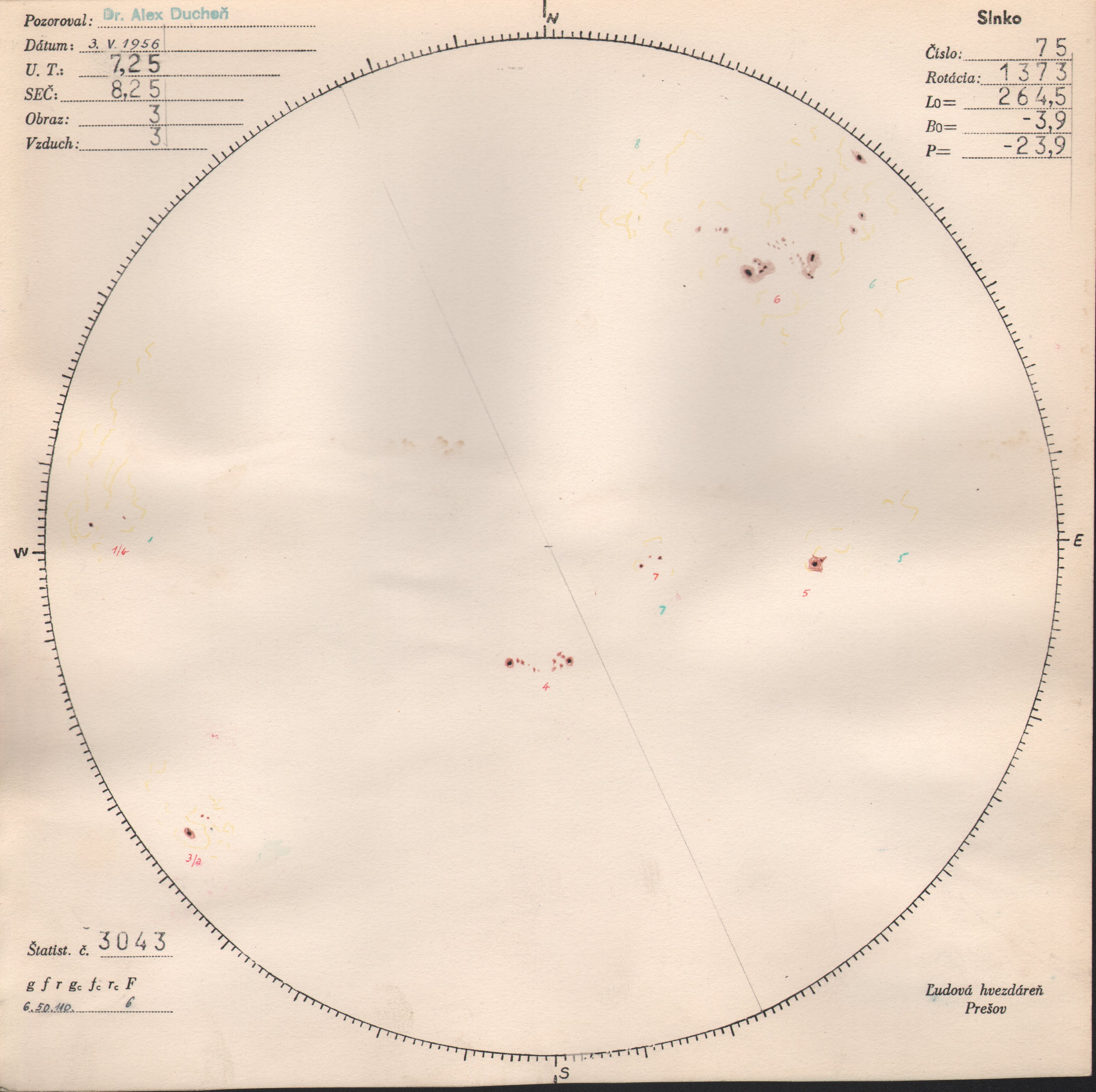 Obrázok zákresu Slnka na deň 03.05.1956