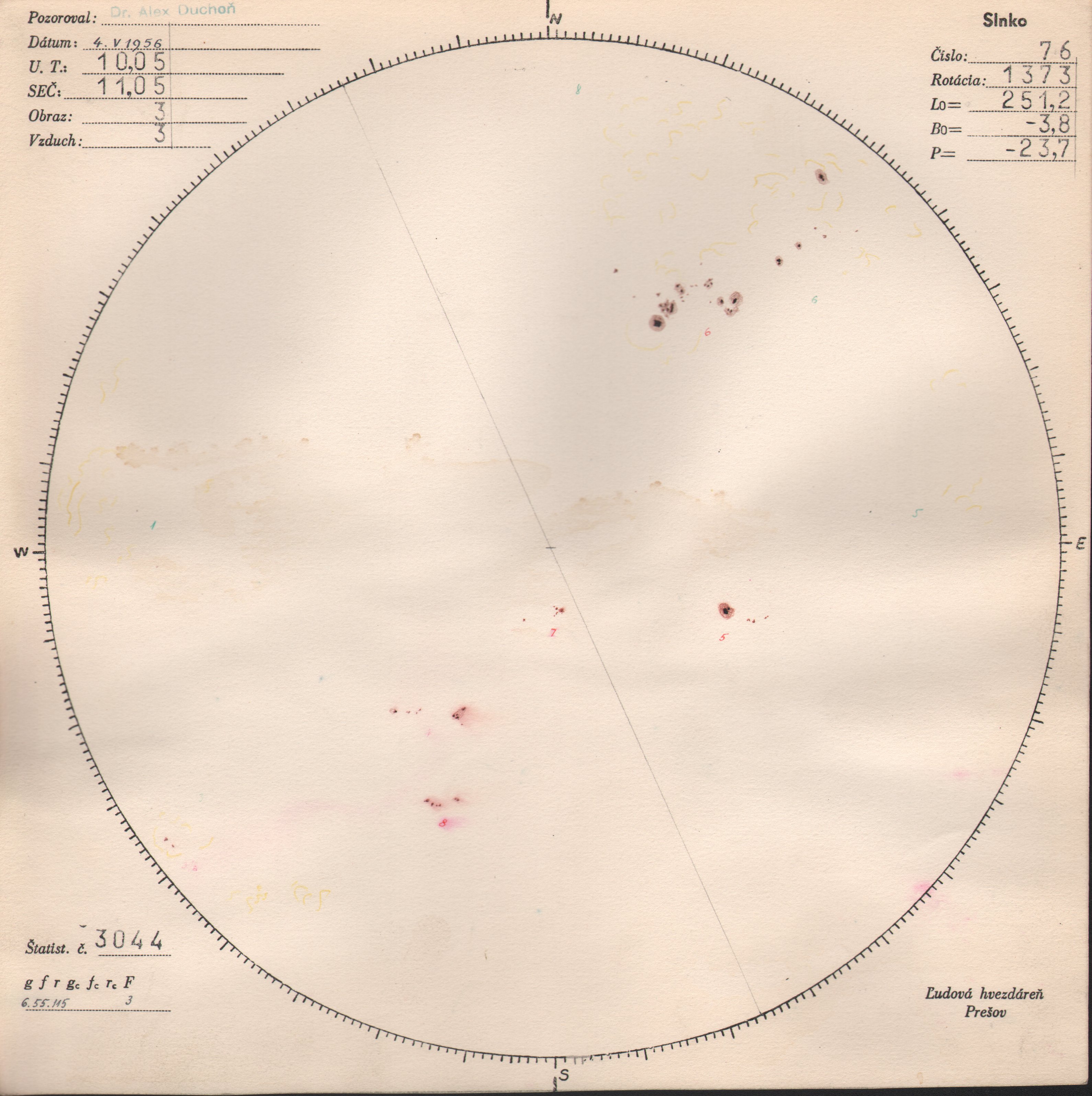 Obrázok zákresu Slnka na deň 04.05.1956
