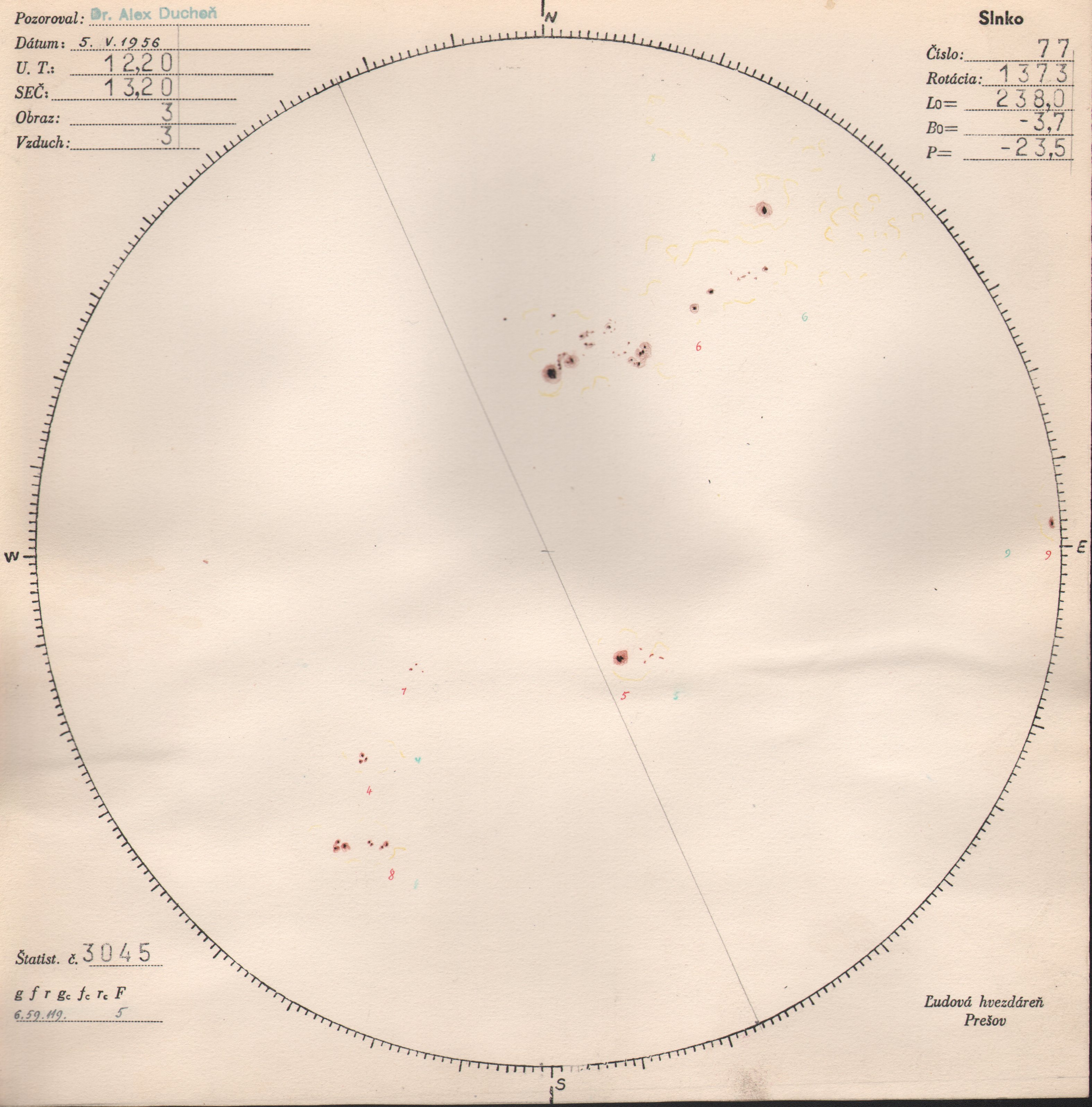 Obrázok zákresu Slnka na deň 05.05.1956