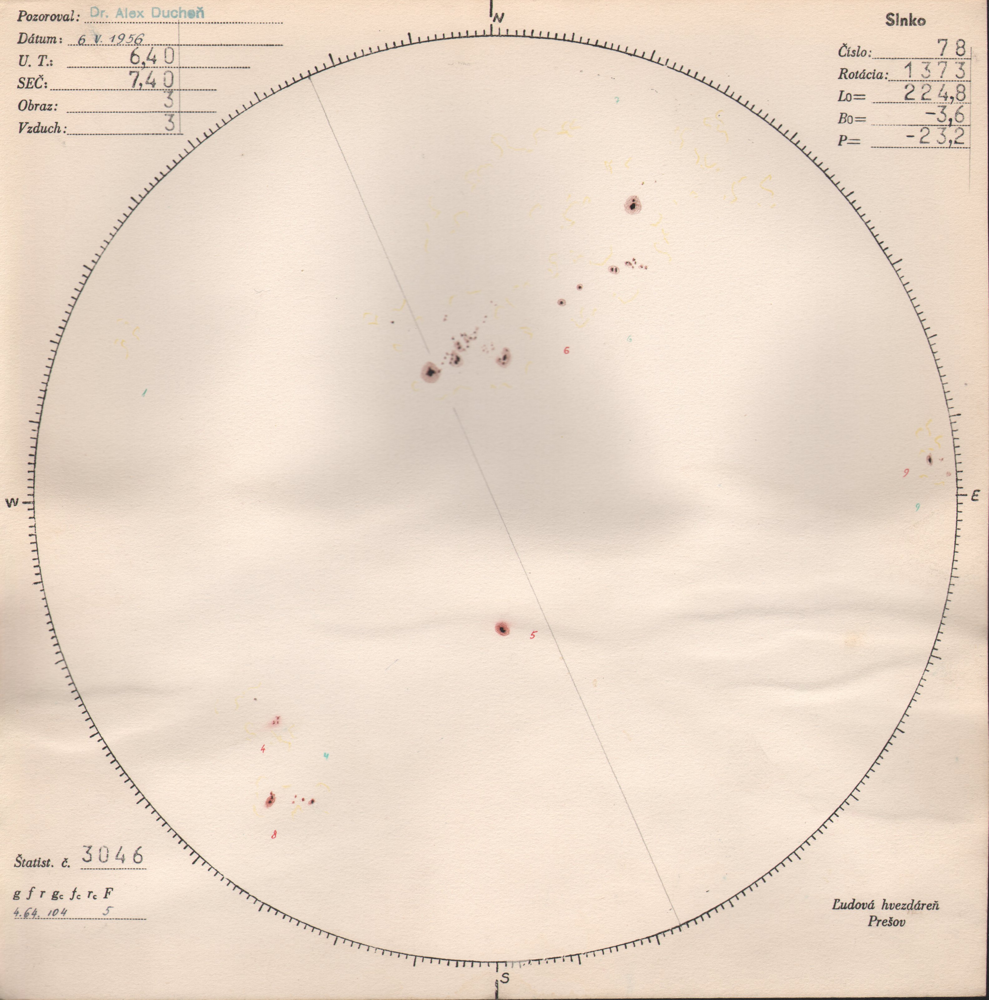 Obrázok zákresu Slnka na deň 06.05.1956