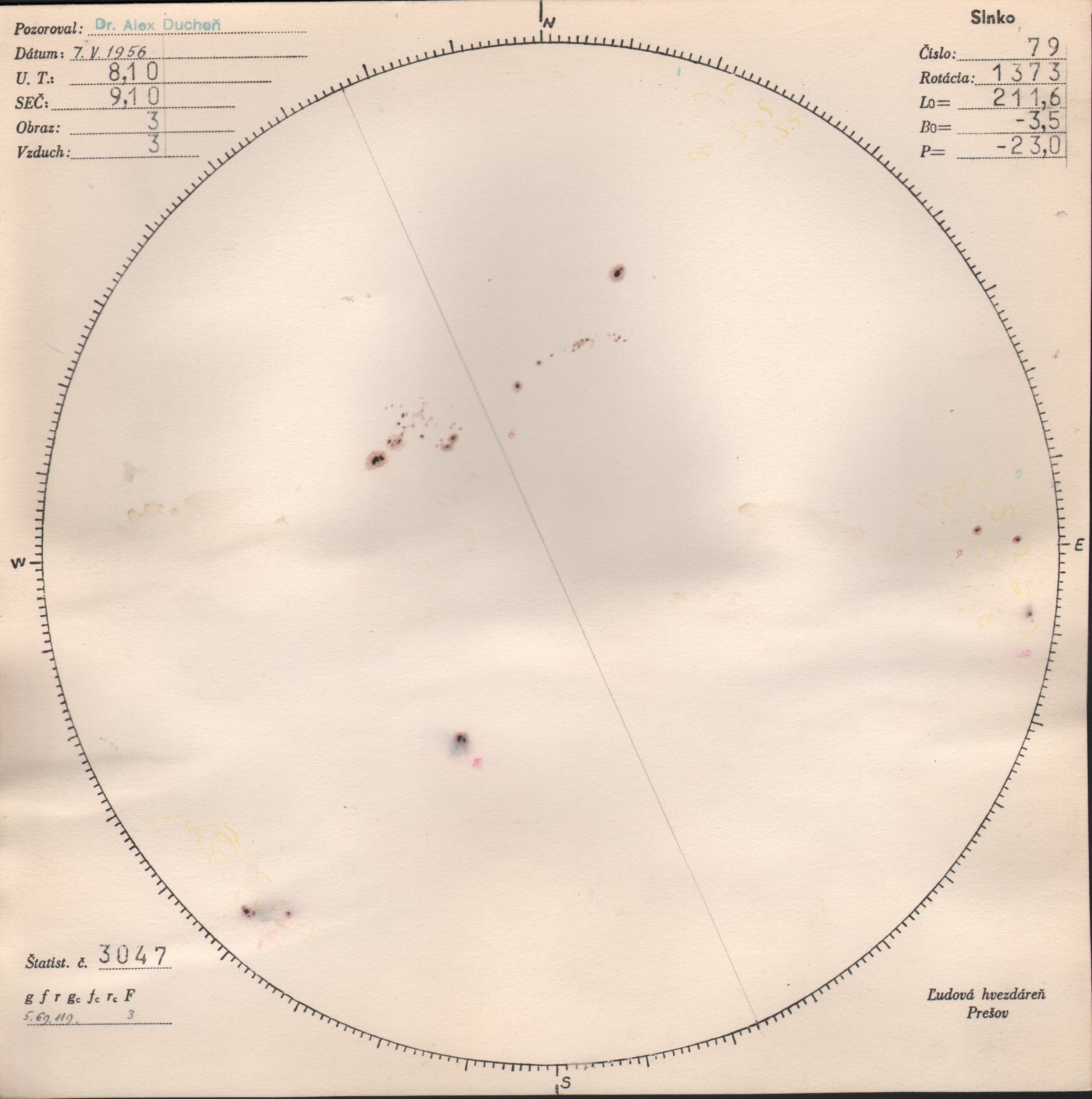 Obrázok zákresu Slnka na deň 07.05.1956