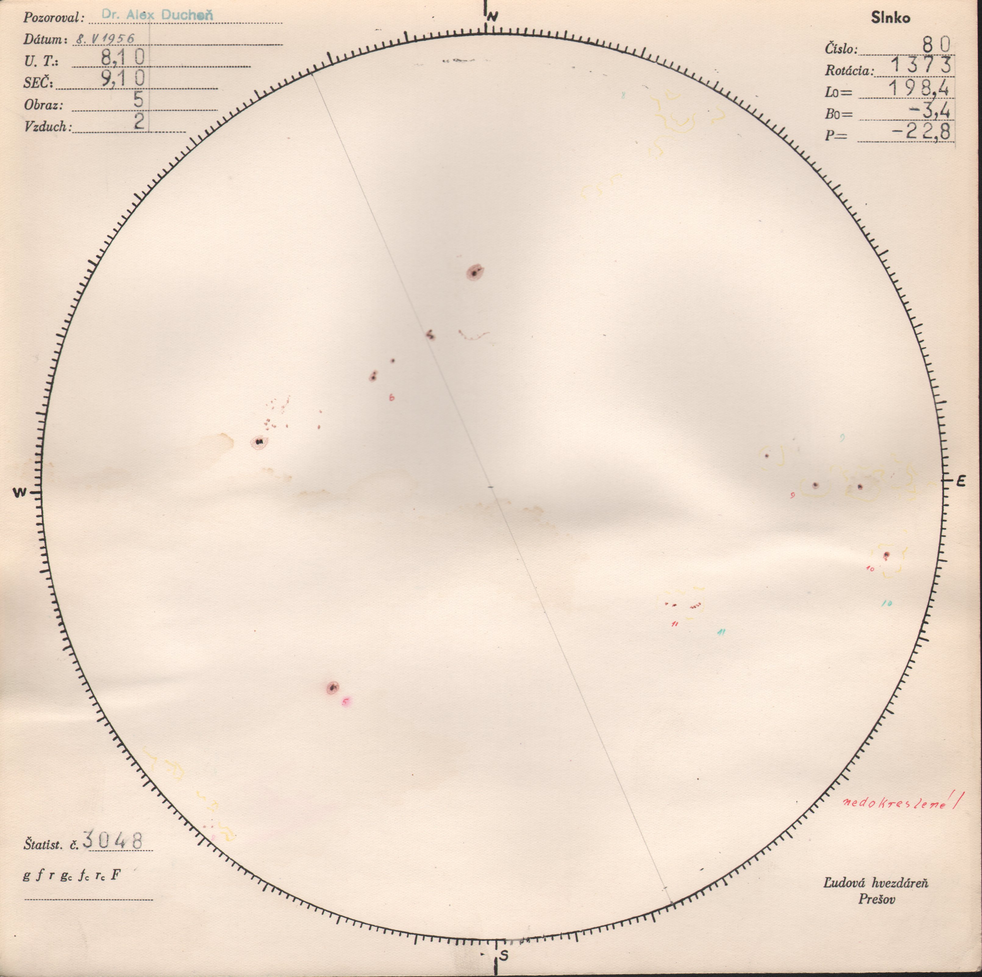 Obrázok zákresu Slnka na deň 08.05.1956