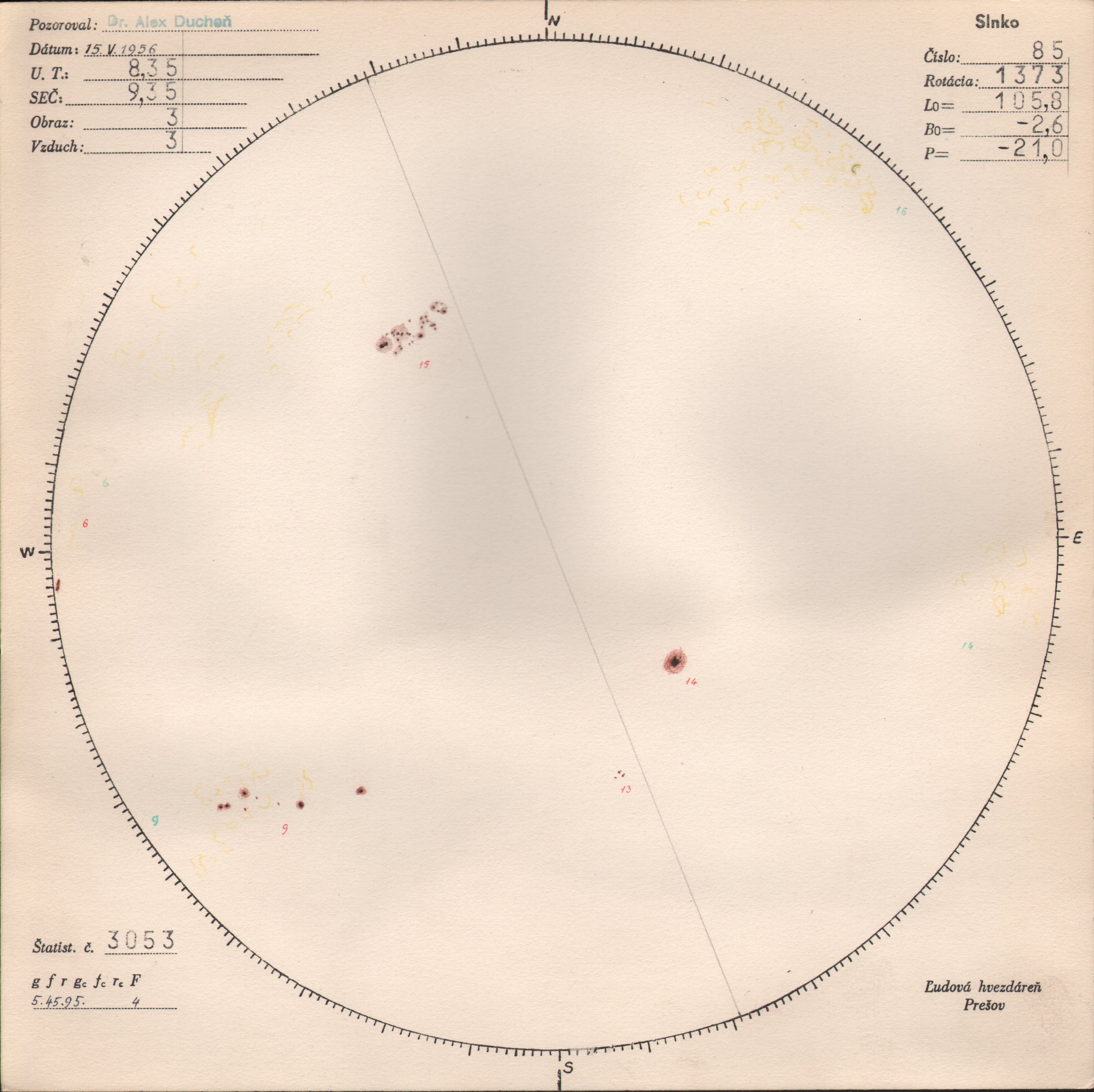 Obrázok zákresu Slnka na deň 15.05.1956